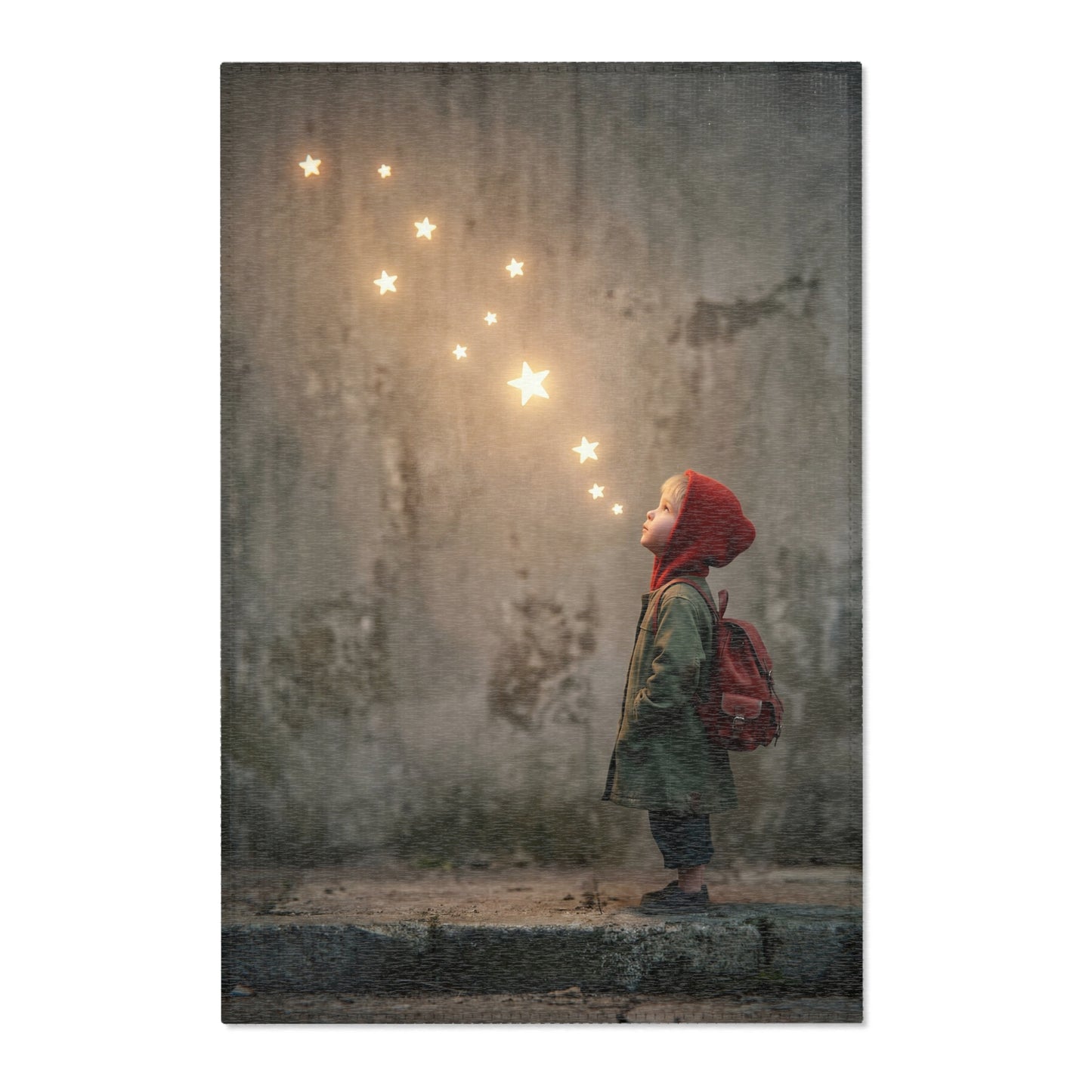 Child With Starfall Area Rugs – Warm Glow Against Urban Stone