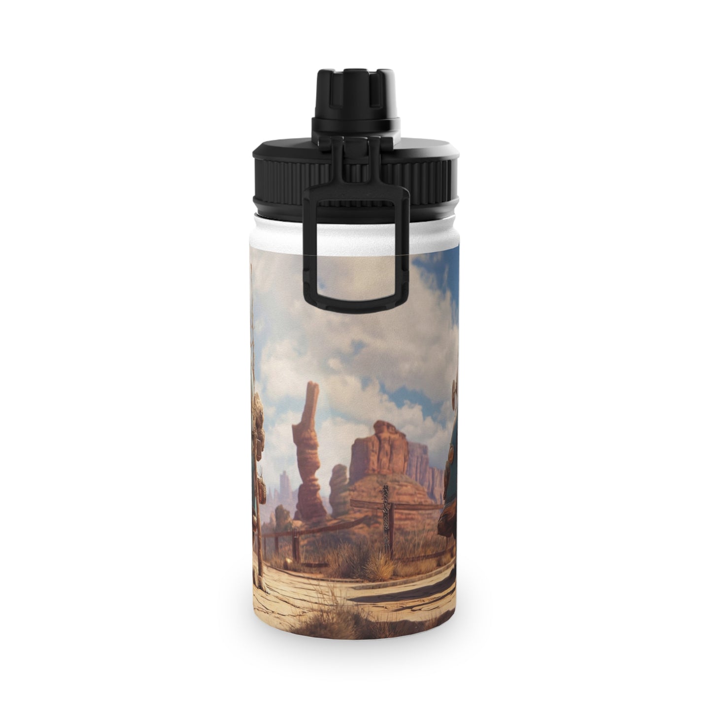 Witch Trio Roadtrip Stainless Steel Water Bottle, Sports Lid – Dusty Desert Spellbound