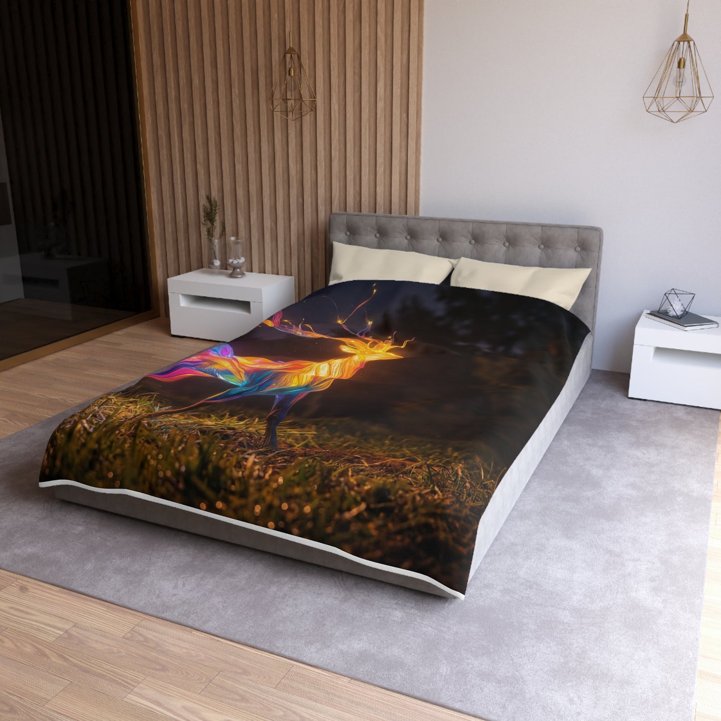 Chromatic Stag Microfiber Duvet Cover – Night Garden Luminescence