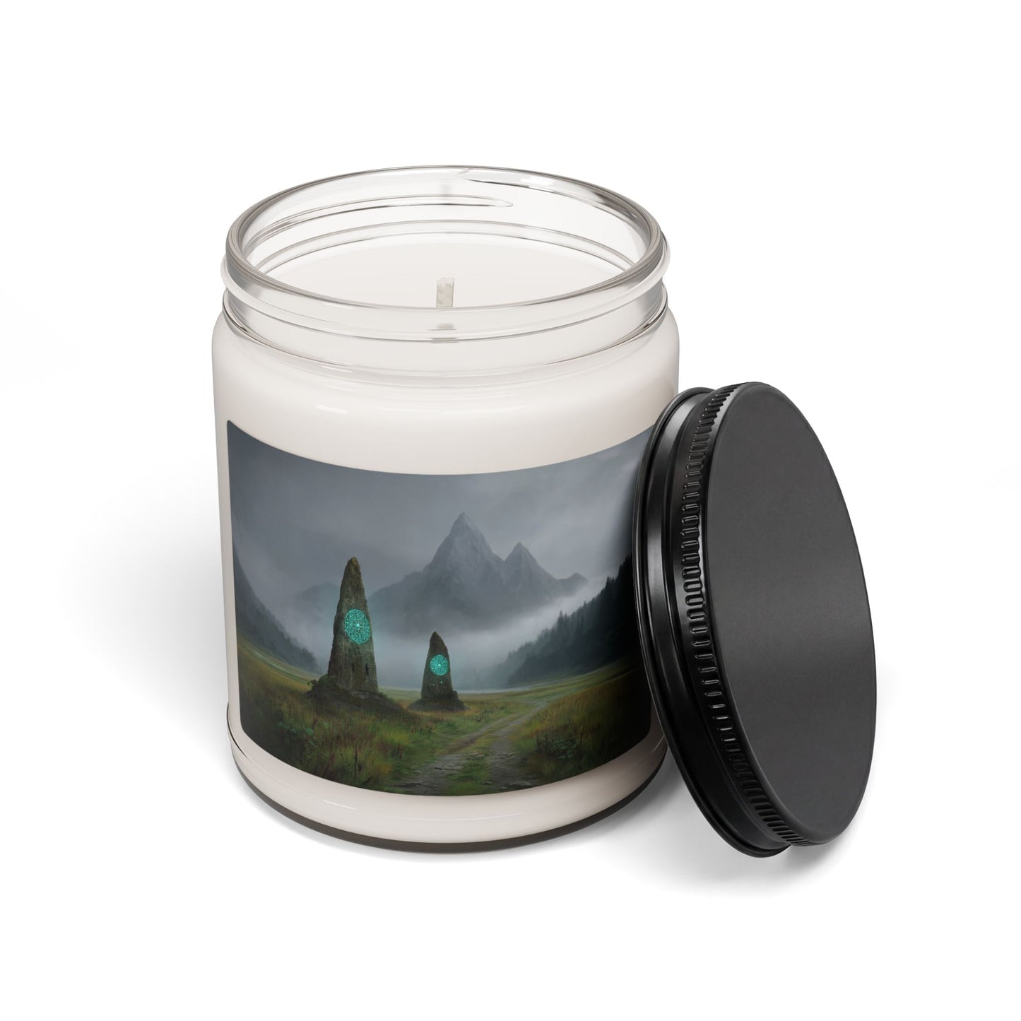 Twin Stone Portal Candle – Whispering Peaks & Glowing Glyphs