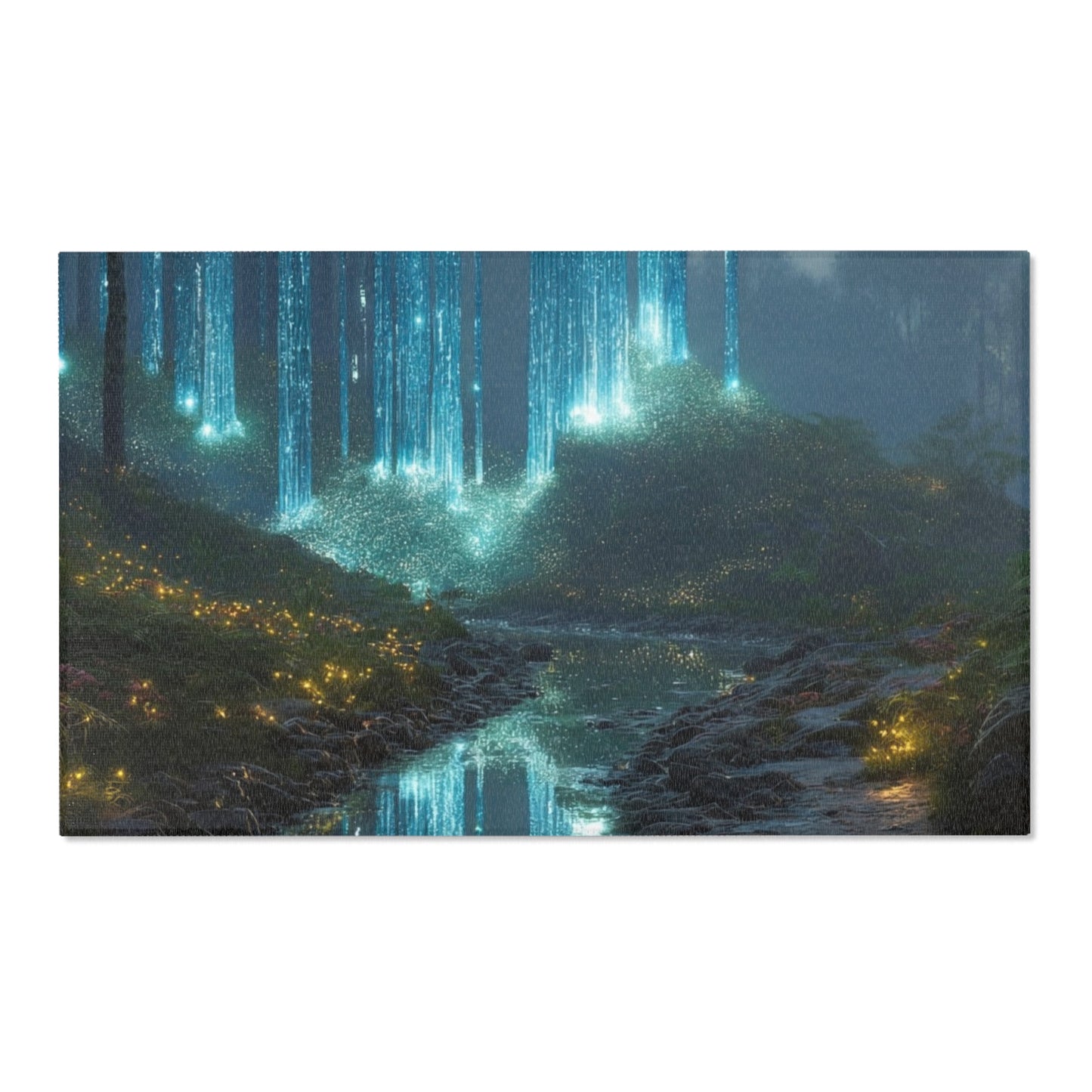 Whispering Forest Stream Rug – Azure Luminescence Dreamscape