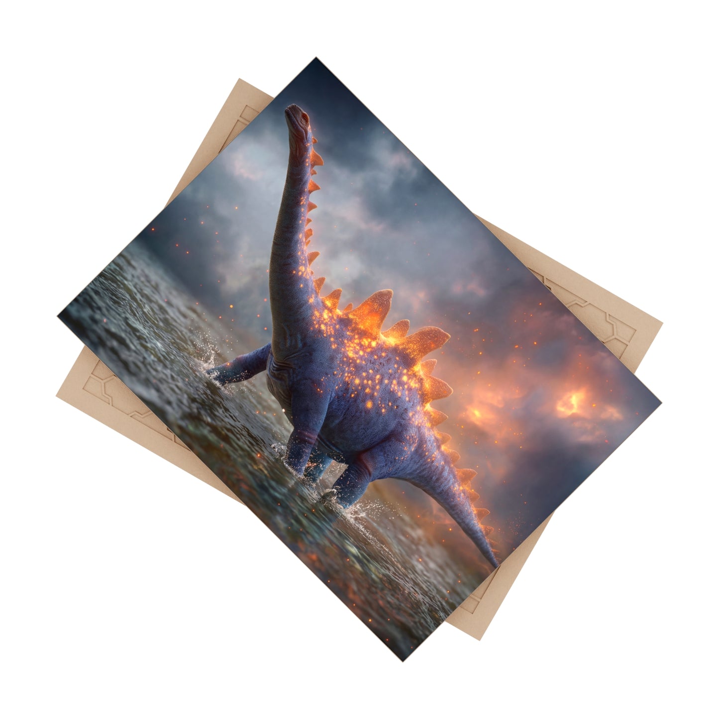 Celestial Stegosaurus Ceramic Photo Tile – Twilight Fireback in Shallow Waters