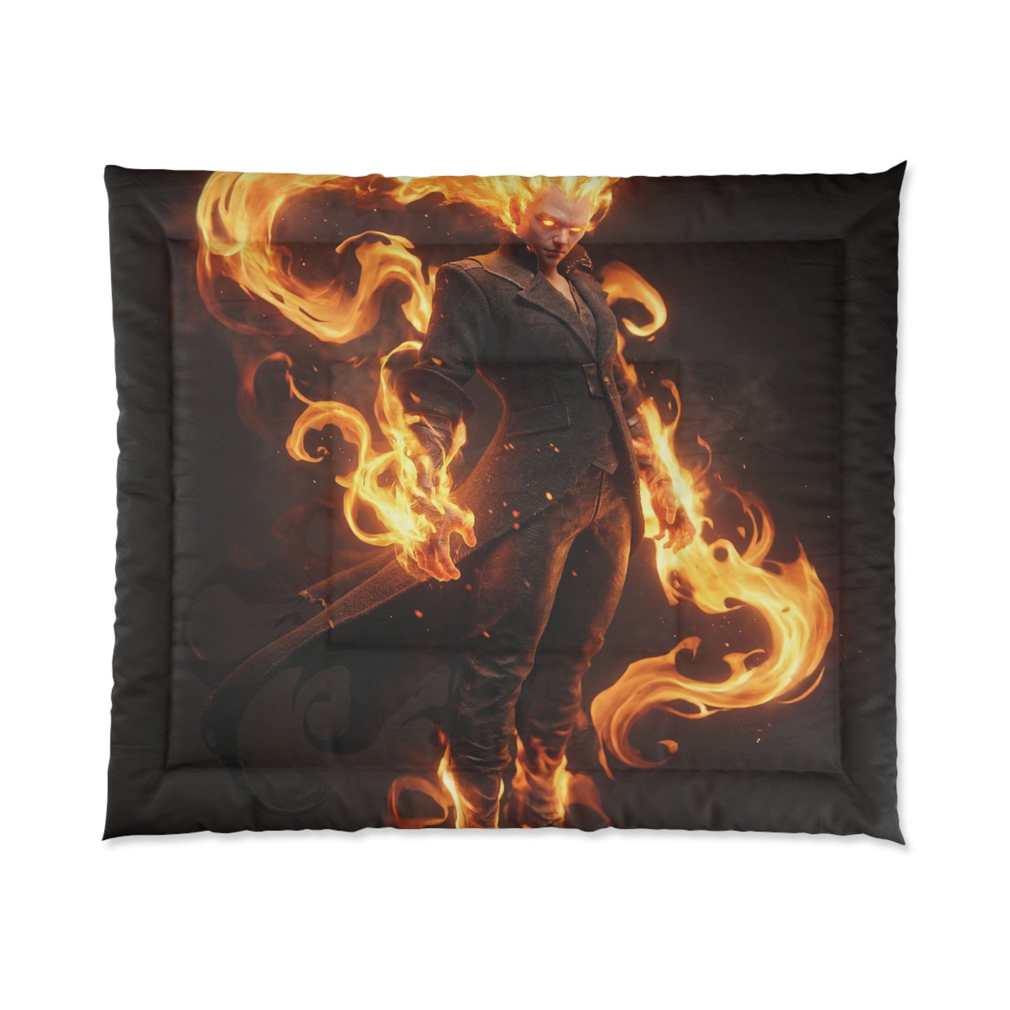 Flame-Wreathed Sentinel Comforter – Crimson Ember Guardian Dreamscape