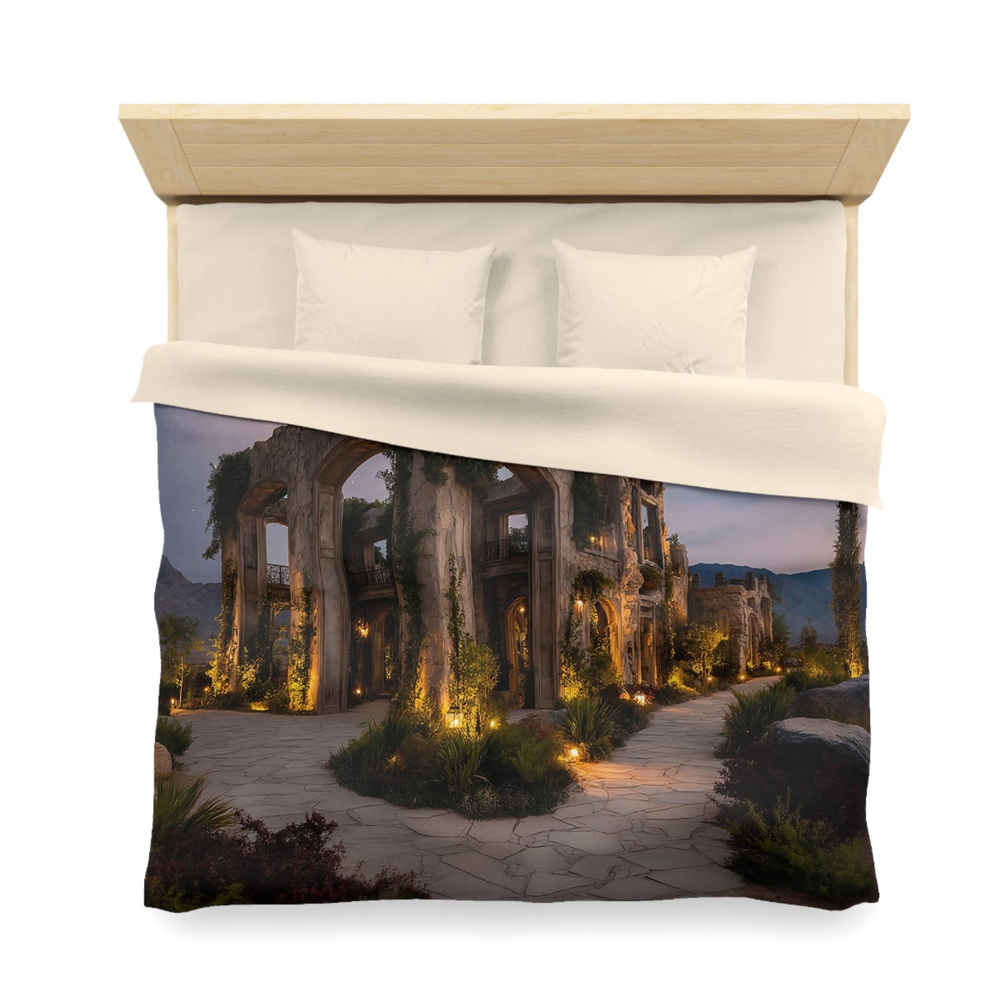 Starlit Ruins Microfiber Duvet Cover – Dreaming Through Time’s Embers