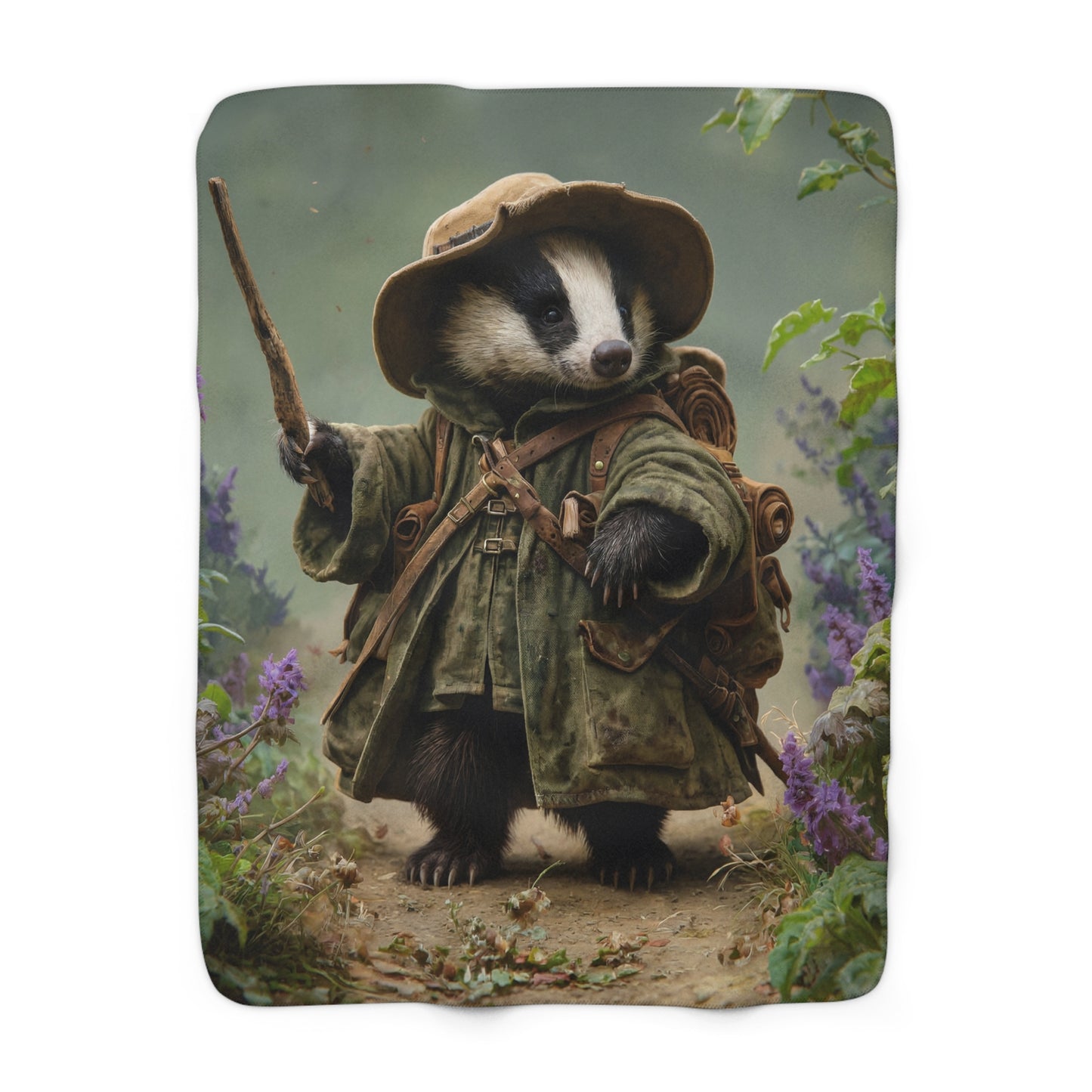 Badger Explorer Sherpa Fleece Blanket – Mossy Path Through Wildflowers