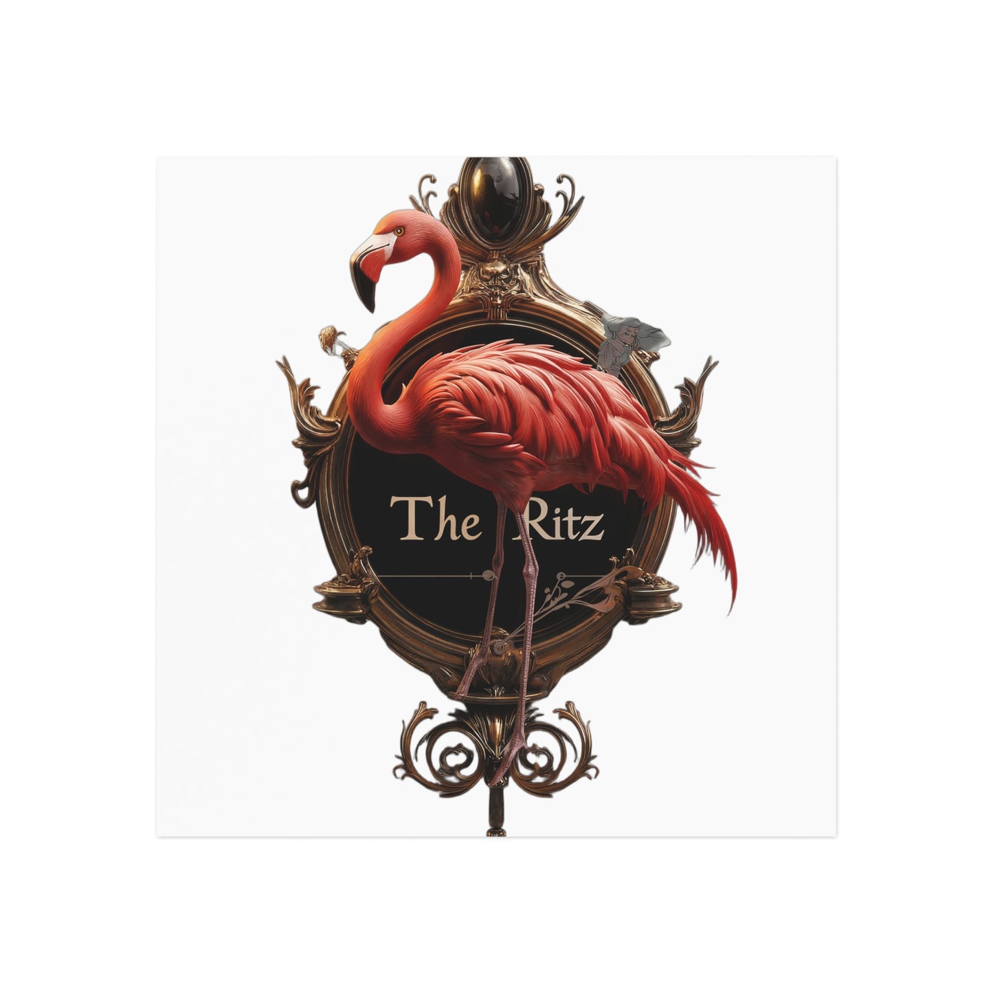 The Ritz Flamingo Square Magnet – Opulent Gold Ornate Crest