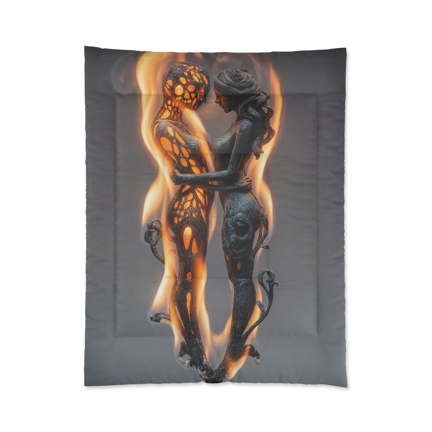 Flamebound Lovers Comforter – Intertwined Souls in Ember Glow
