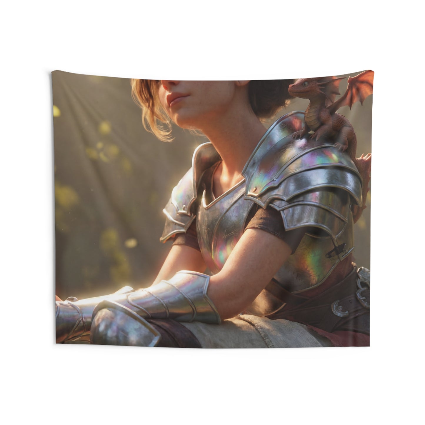 Elf Sentinel with Dragon Companion Indoor Wall Tapestries – Sunlit Forest Refuge