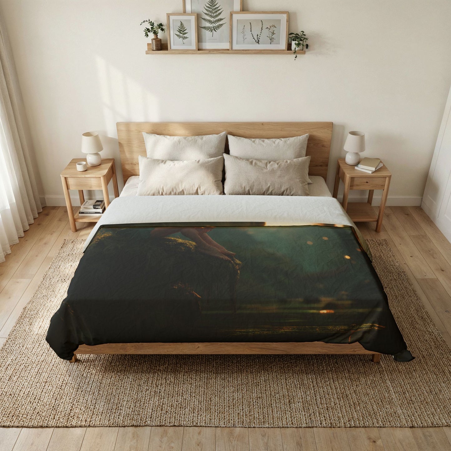 Forest Guardian Fairy Duvet Cover – Mossy Cliff Twilight Scene