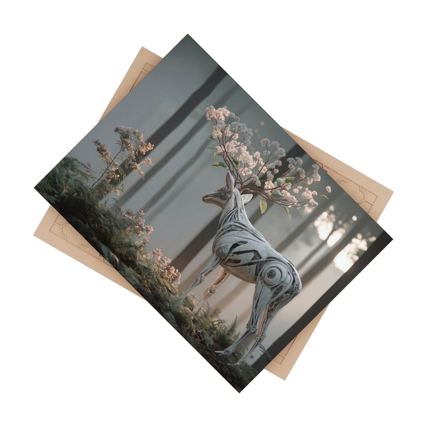 Botanical Stag Ceramic Photo Tile – Whispers of the Living Machine