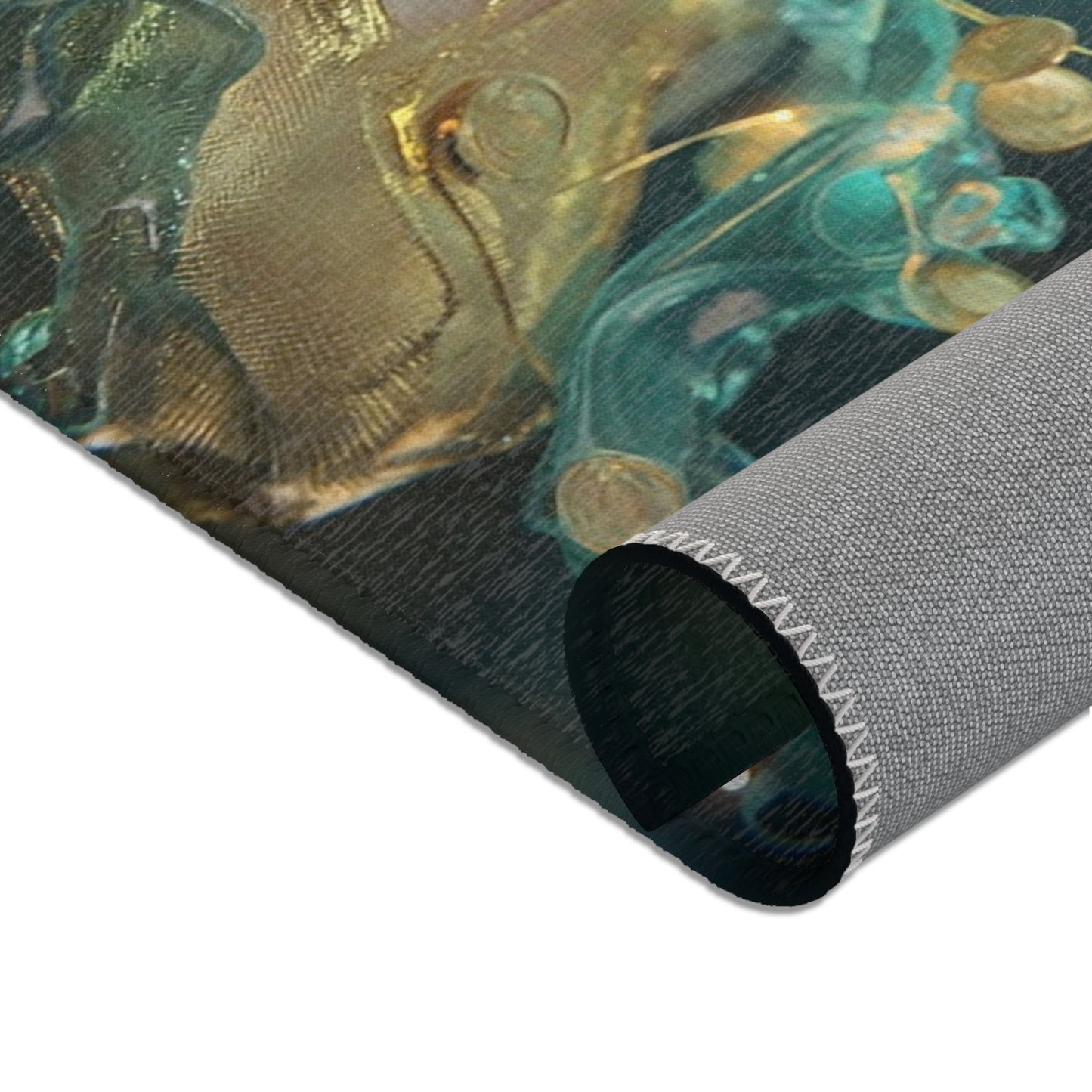 Liquid Starlight Sentinel Rug – Aura of Glowing Coins and Azure Veils