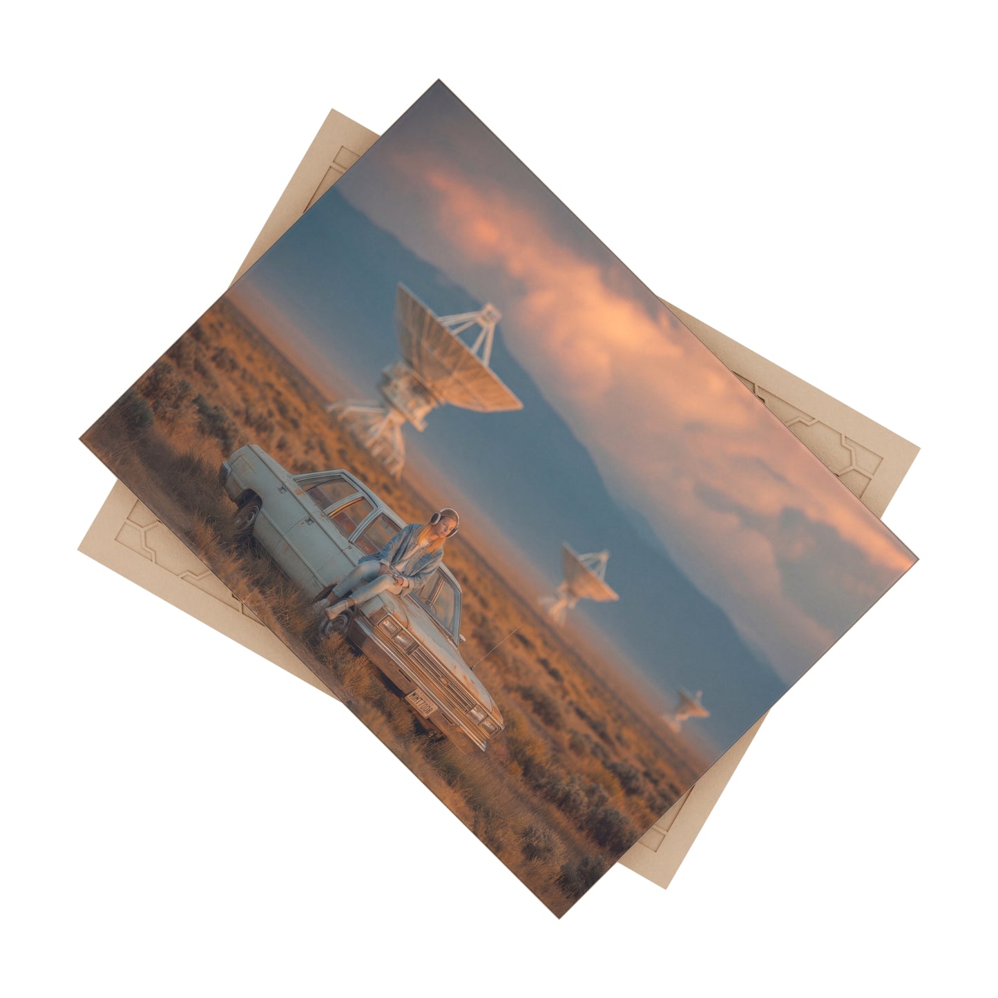 Desert Radio Astronomer Ceramic Photo Tile – Sunset Listening Station