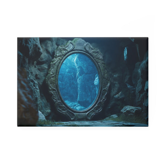 Mirror Portal to Azure Depths Button Magnet, Rectangle (1 & 10 pcs) – Whispers of a Submerged World