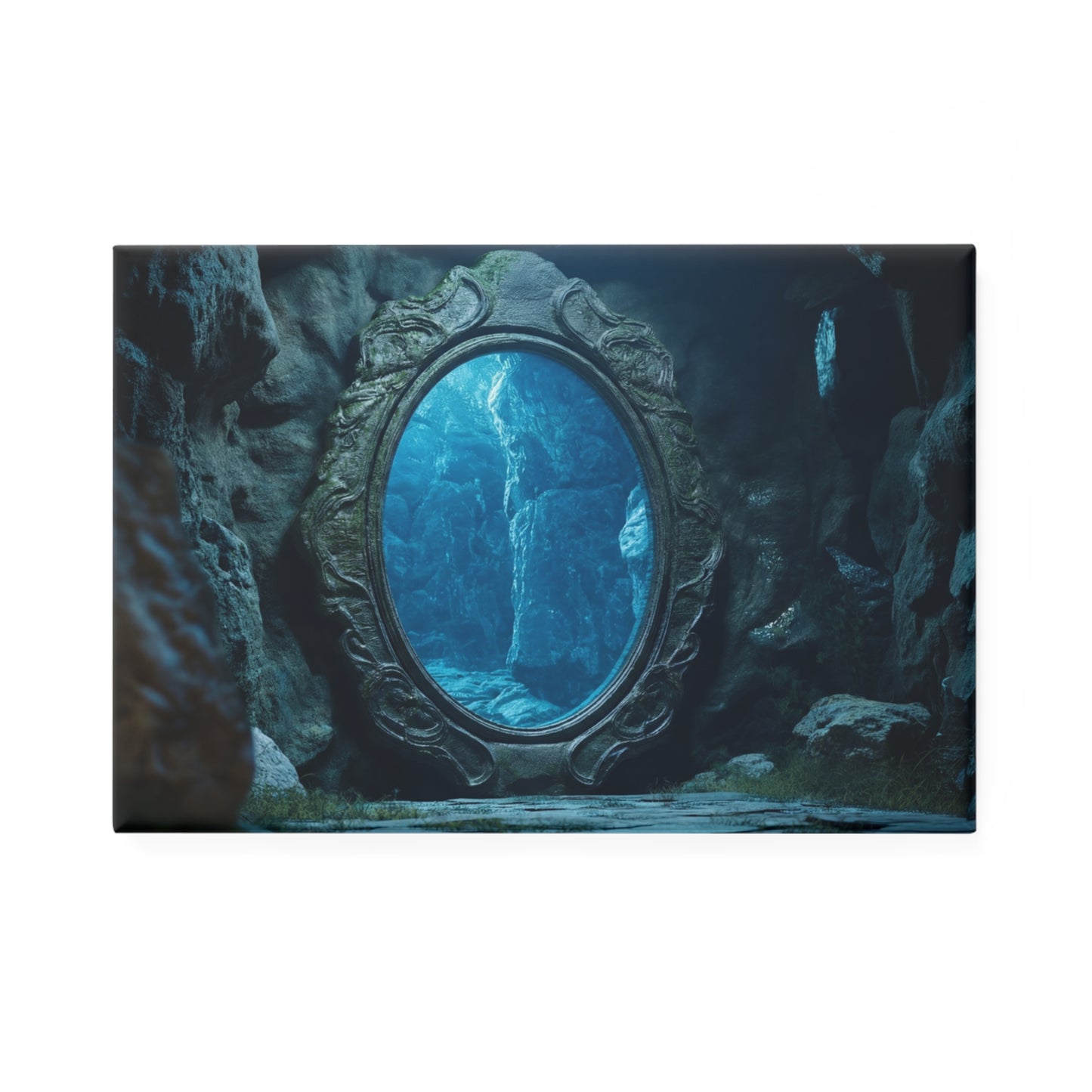 Mirror Portal to Azure Depths Button Magnet, Rectangle (1 & 10 pcs) – Whispers of a Submerged World