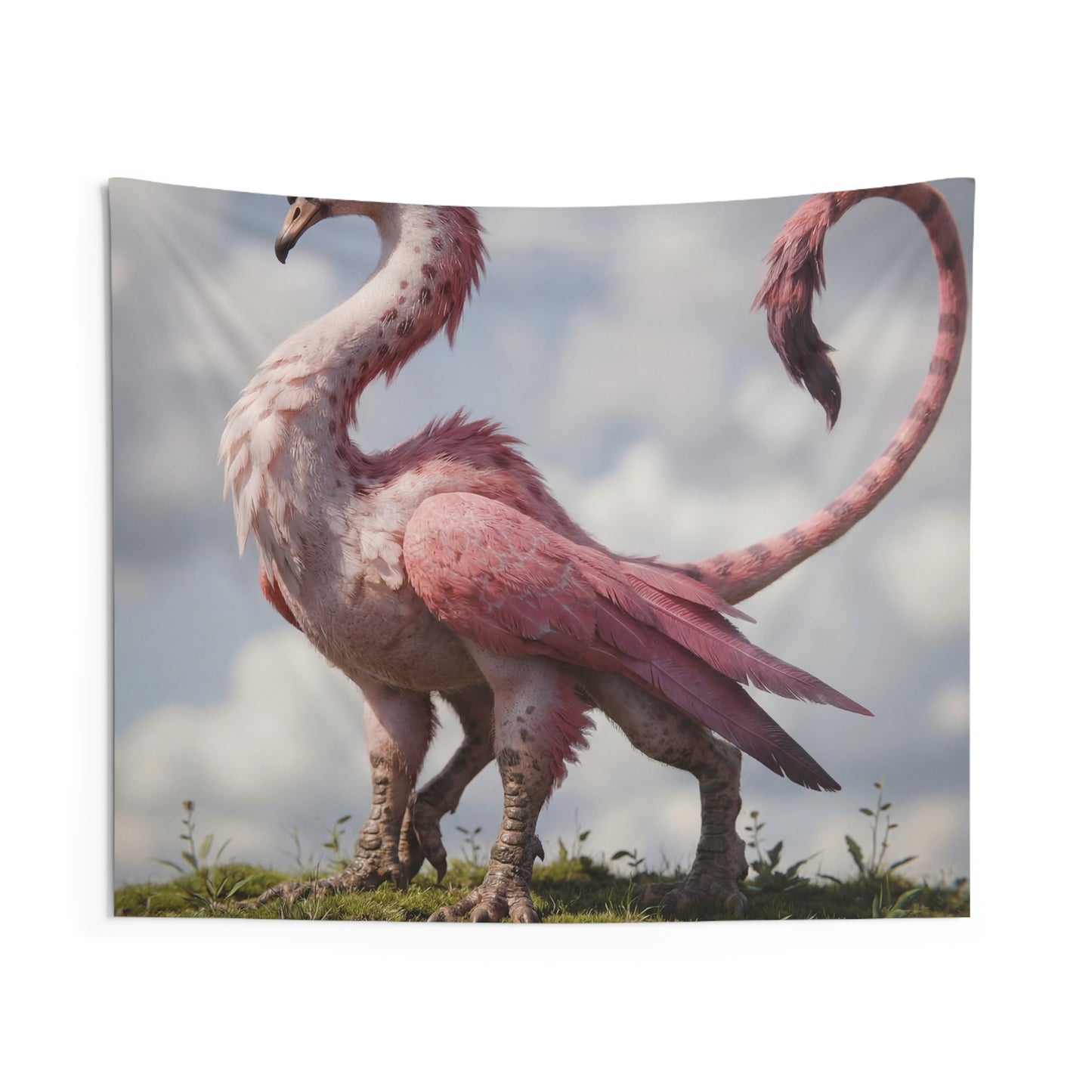 Pink Feathered Sentinel Indoor Wall Tapestries – Dawn’s Soft-Feathered Watcher