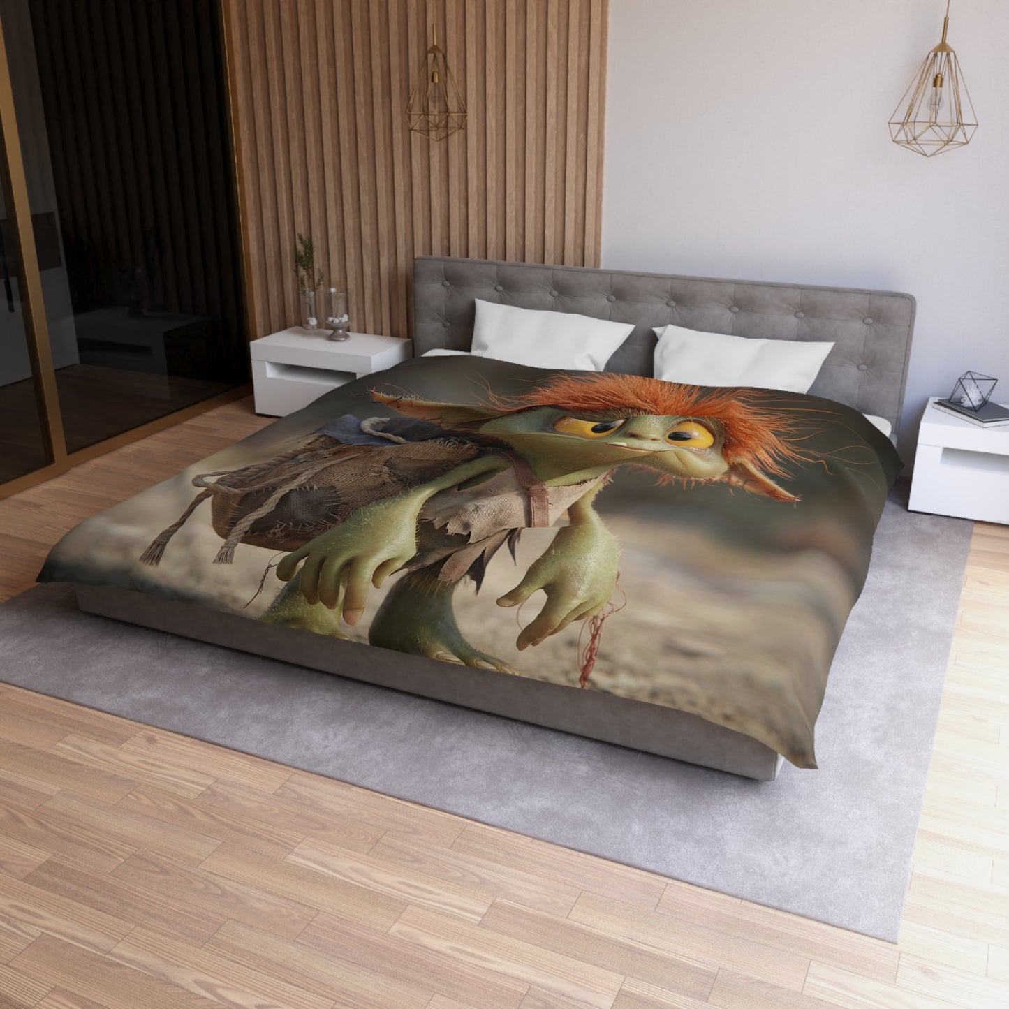 Tiny Goblin Explorer Microfiber Duvet Cover – Sunlit Trail Companion