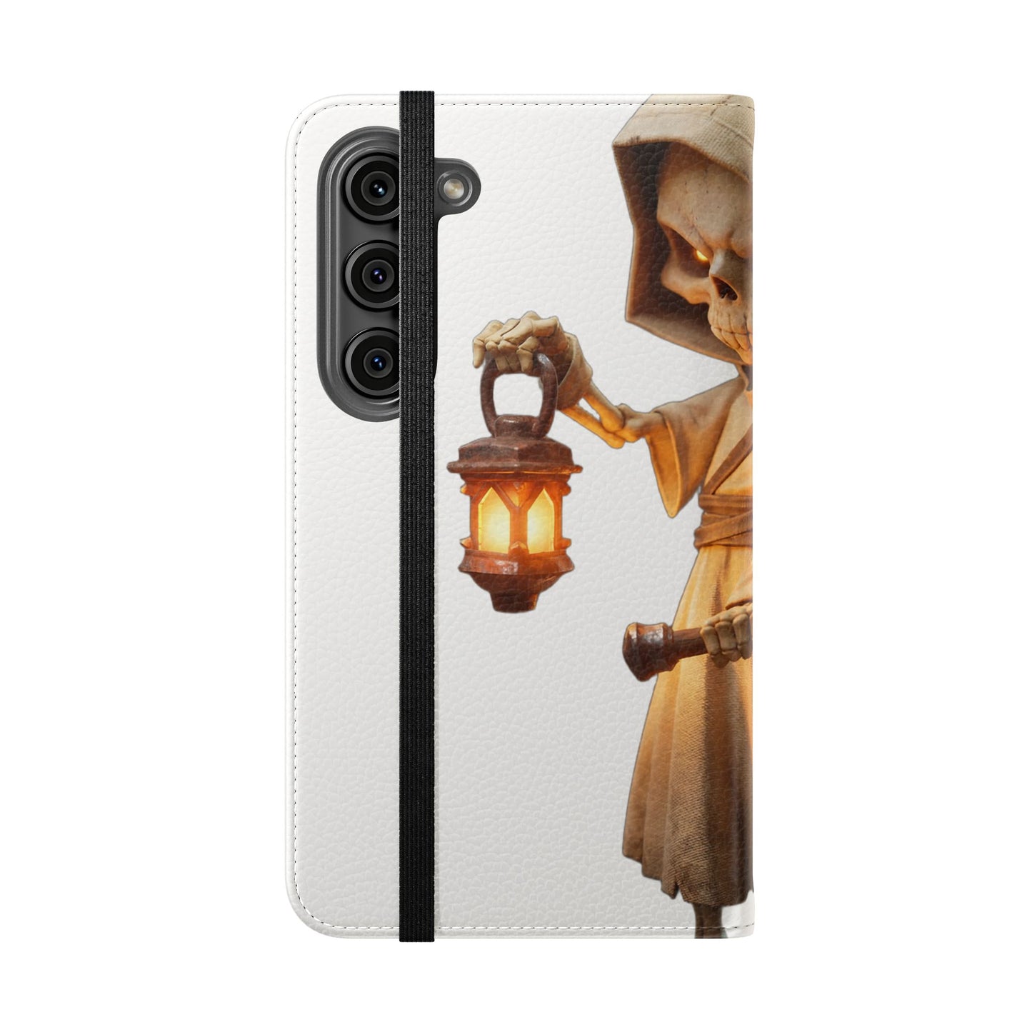 Lantern-Bearing Sentinel Flip Cases – Hooded Guardian with Scythe and Warm Glow
