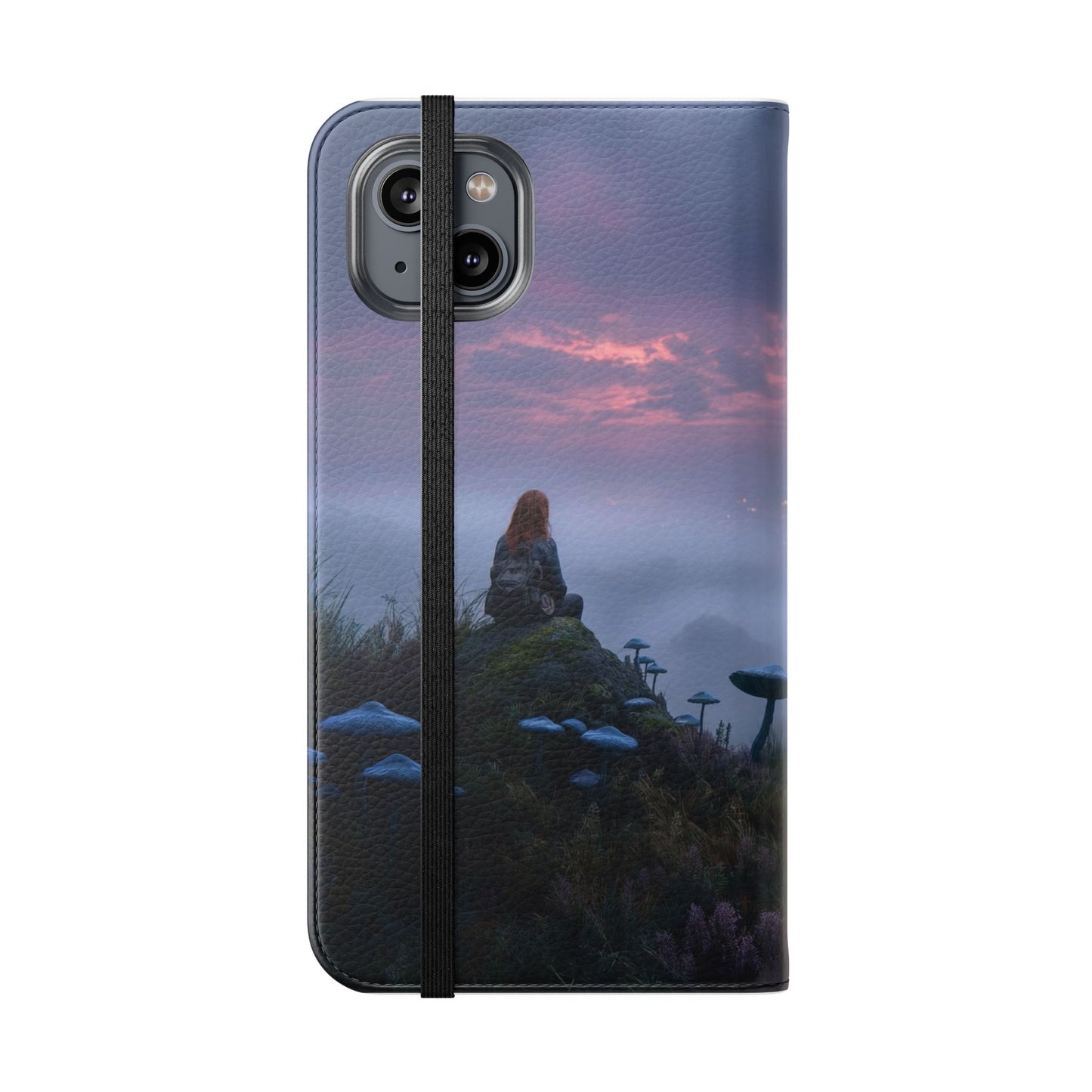 Misty Hilltop Flip Cases – Red-Haired Wanderer at Twilight