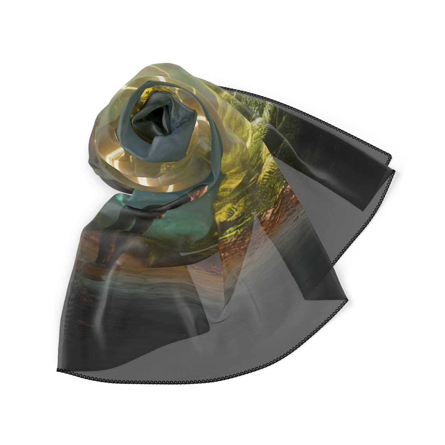 Luminescent Spiral Forest Scarf – Golden Orb Dreamscape