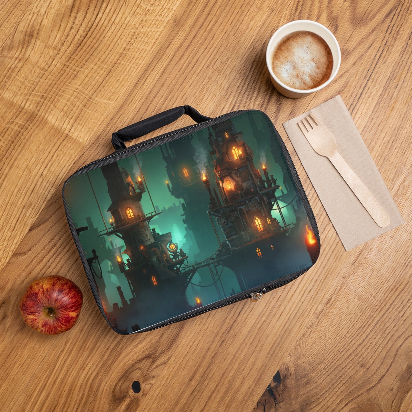 Floating City at Dusk Lunch Bag – Emberlit Towers Through Mist