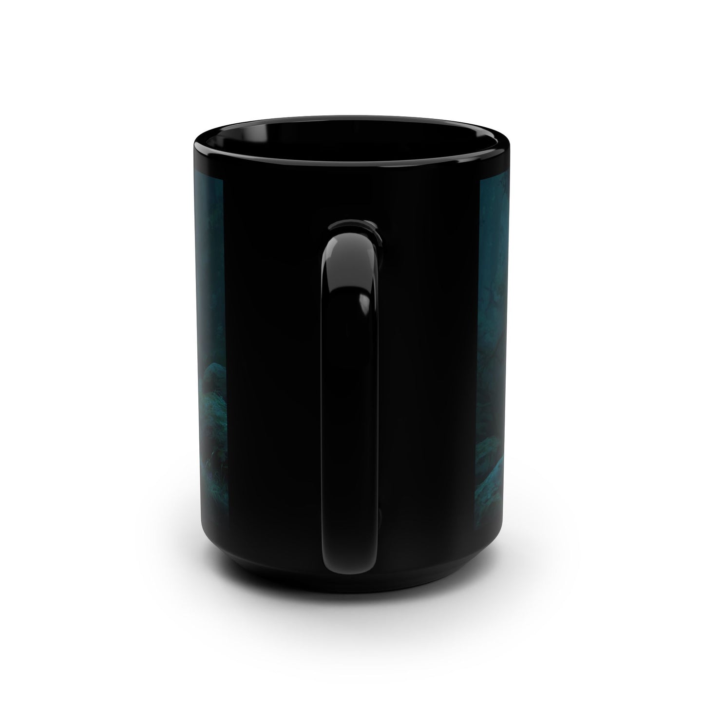 Sentinel Elf Black Mug, 15oz – Glowing Blade Forest Guardian