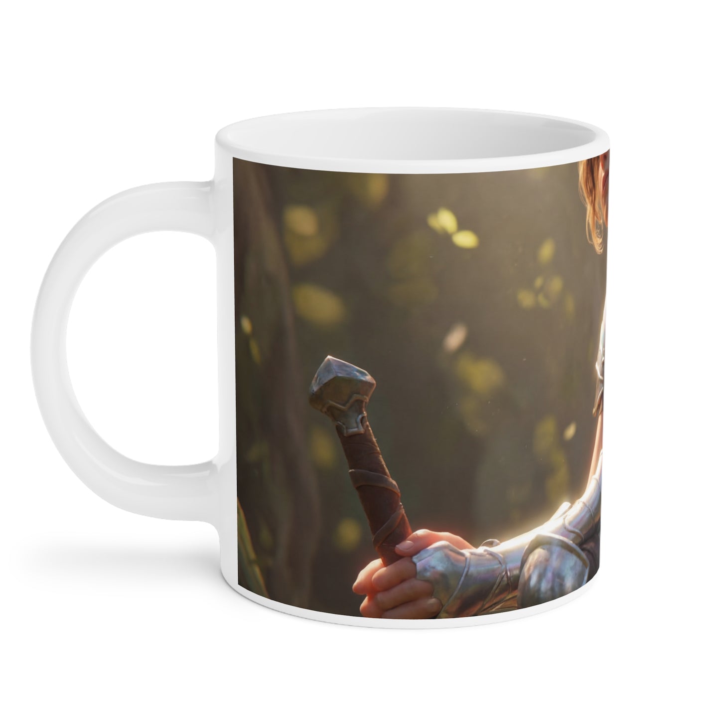 Elf Sentinel Ceramic Mugs (11oz\15oz\20oz) – Sunlit Grove with Tiny Dragon Companion