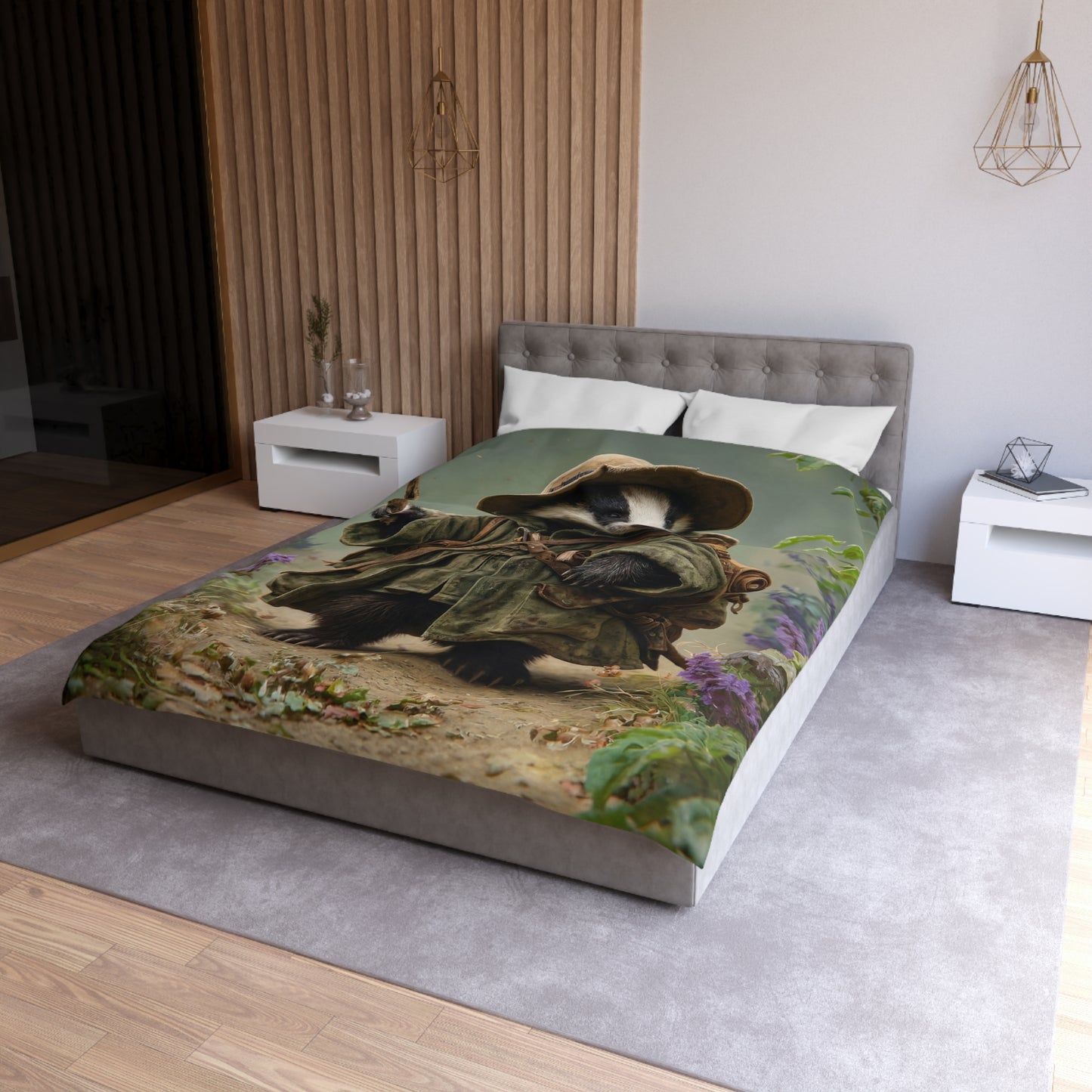 Badger Scout Microfiber Duvet Cover – Mossy Trail Through Purple Wilds