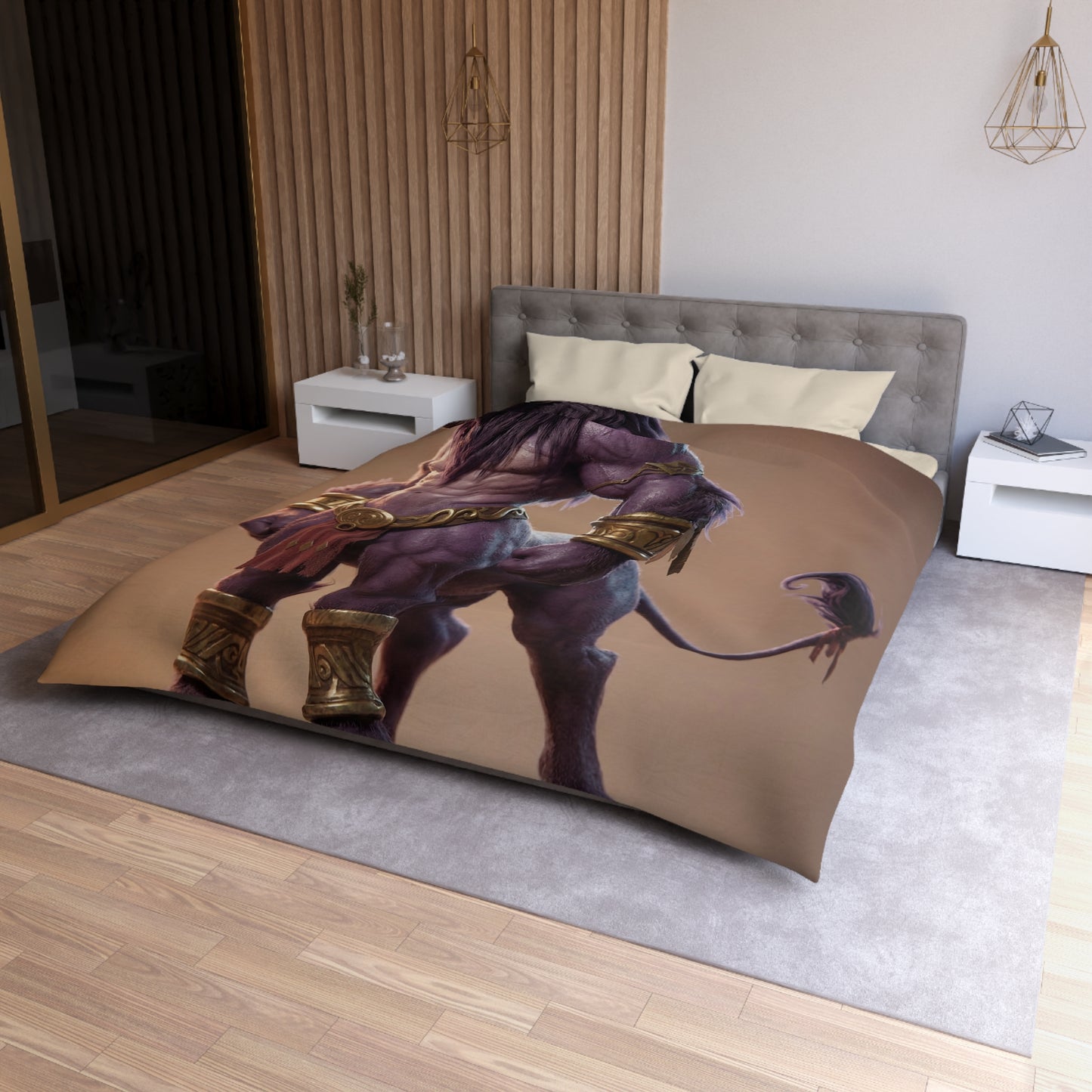 Purple Bull Sentinel Microfiber Duvet Cover – Regal Warrior in Golden Armor