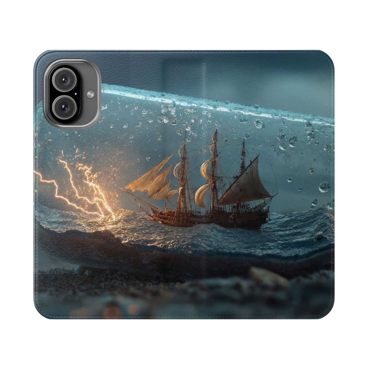 Storm-Struck Galleon Flip Cases – Lightning Inside Glass Bottle