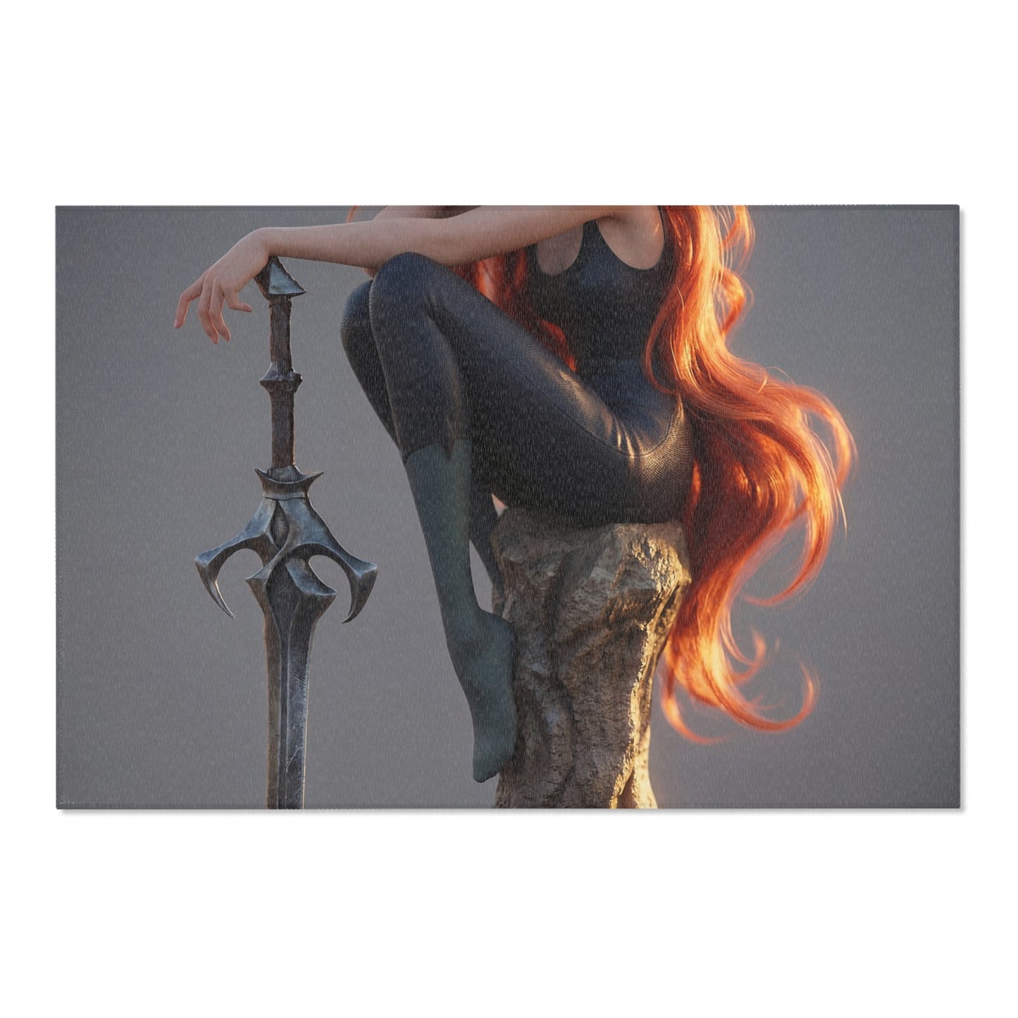 Red-Haired Sentinel Area Rug – Sunset Warrior’s Resting Place