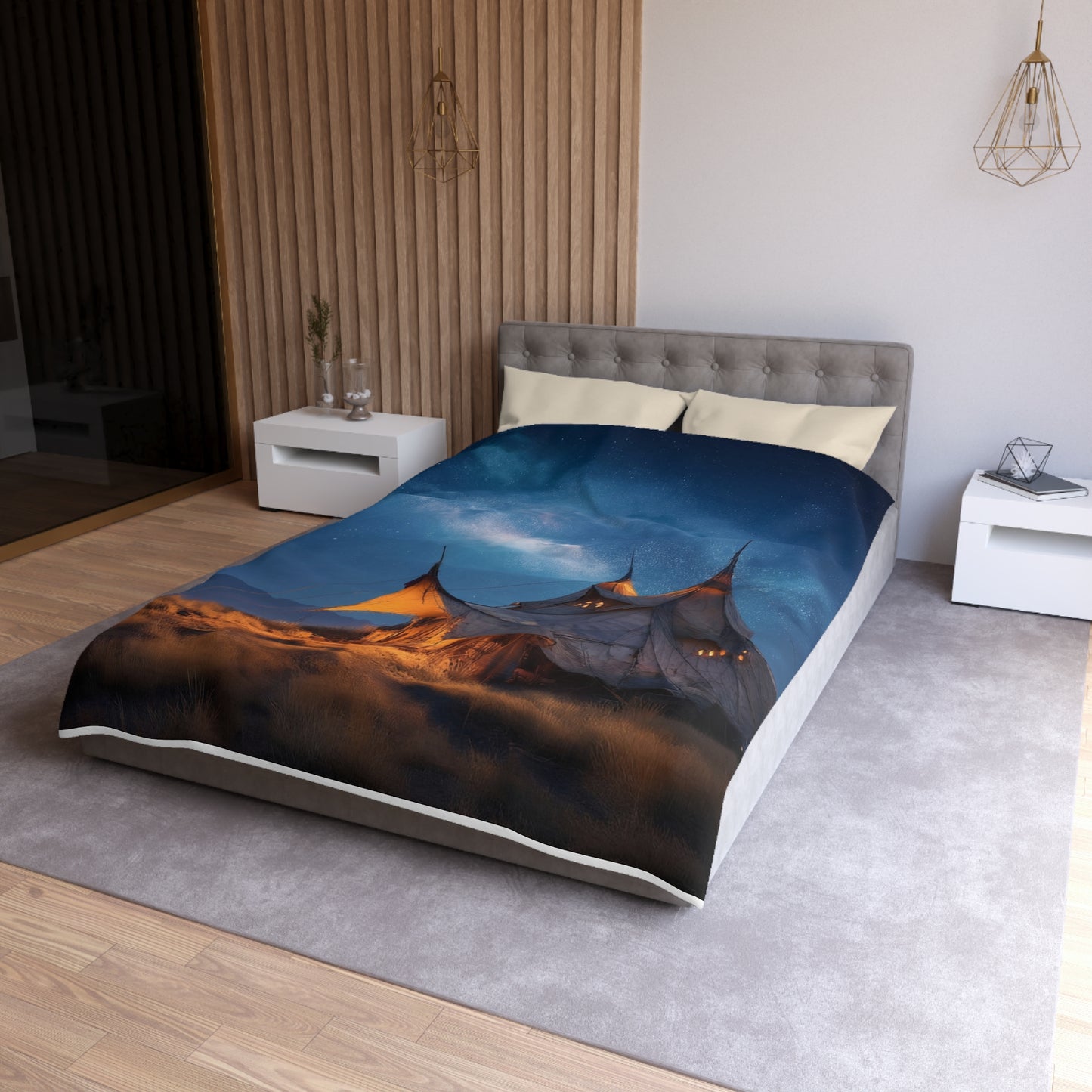 Starlit Nomad Tent Duvet Cover – Milky Way Sanctuary Under Open Skies