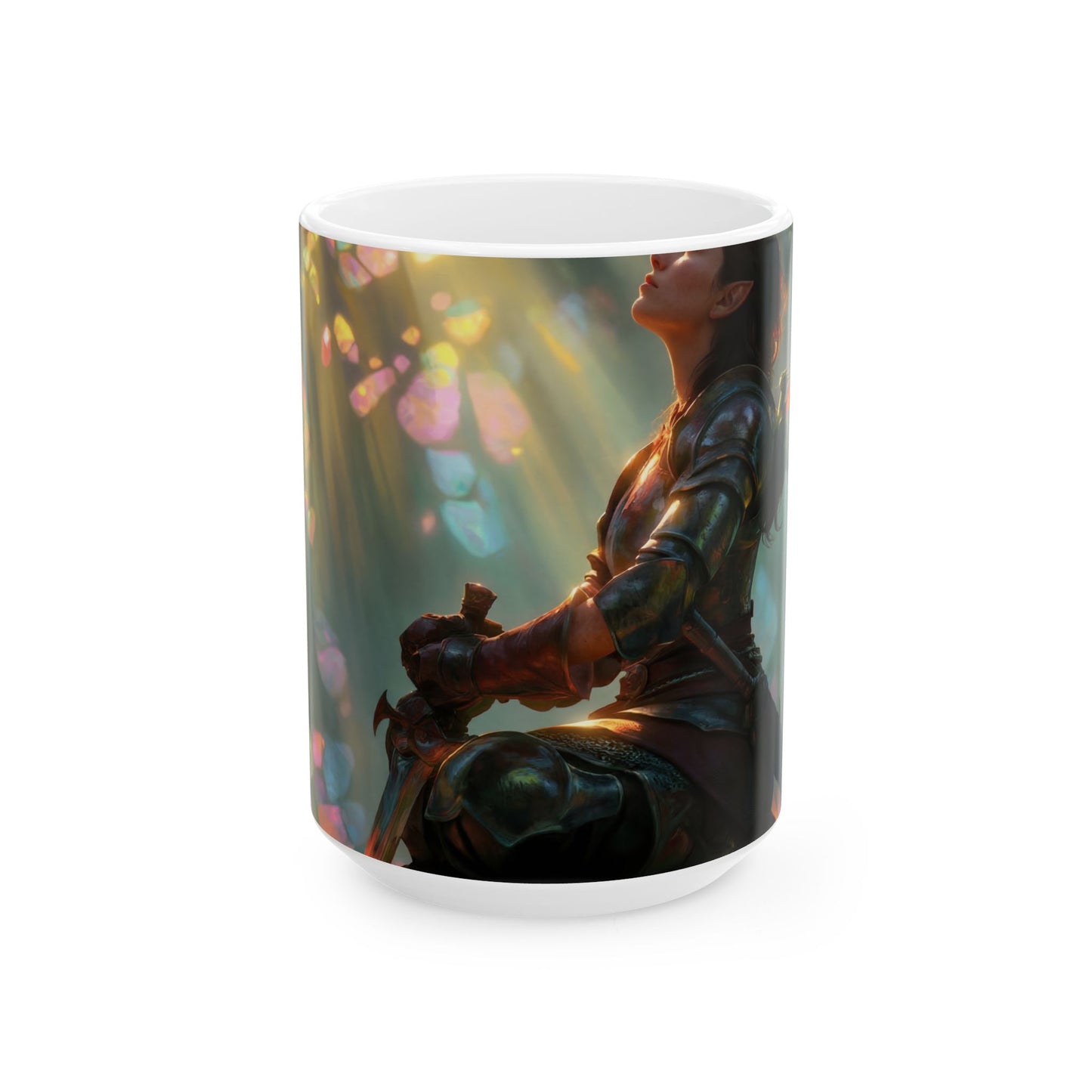 Sunlit Forest Sentinel Ceramic Mug – Amber Light and Whispering Crystals