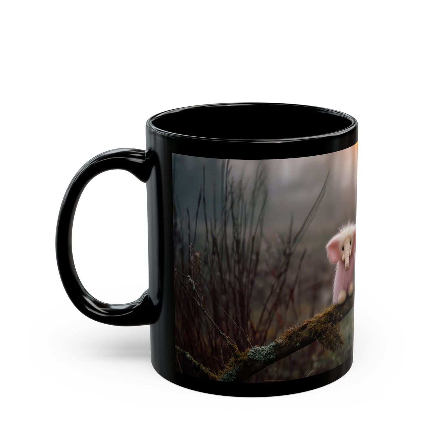 Three Pink and Mint Elephants Black Mug – Twilight Forest Friends
