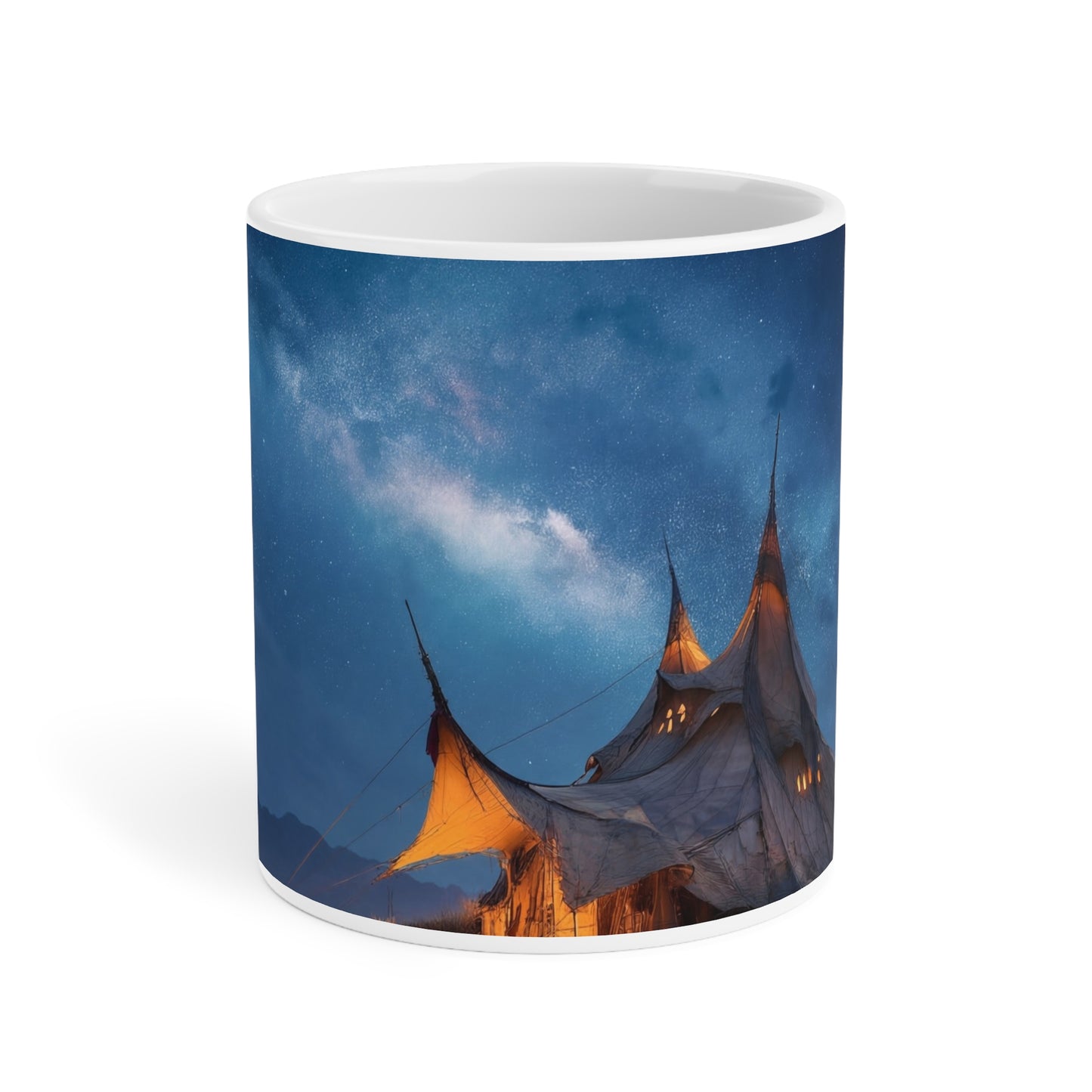 Starlit Nomad Tent Ceramic Mugs (11oz\15oz\20oz) – Milky Way Over Desert Hearth