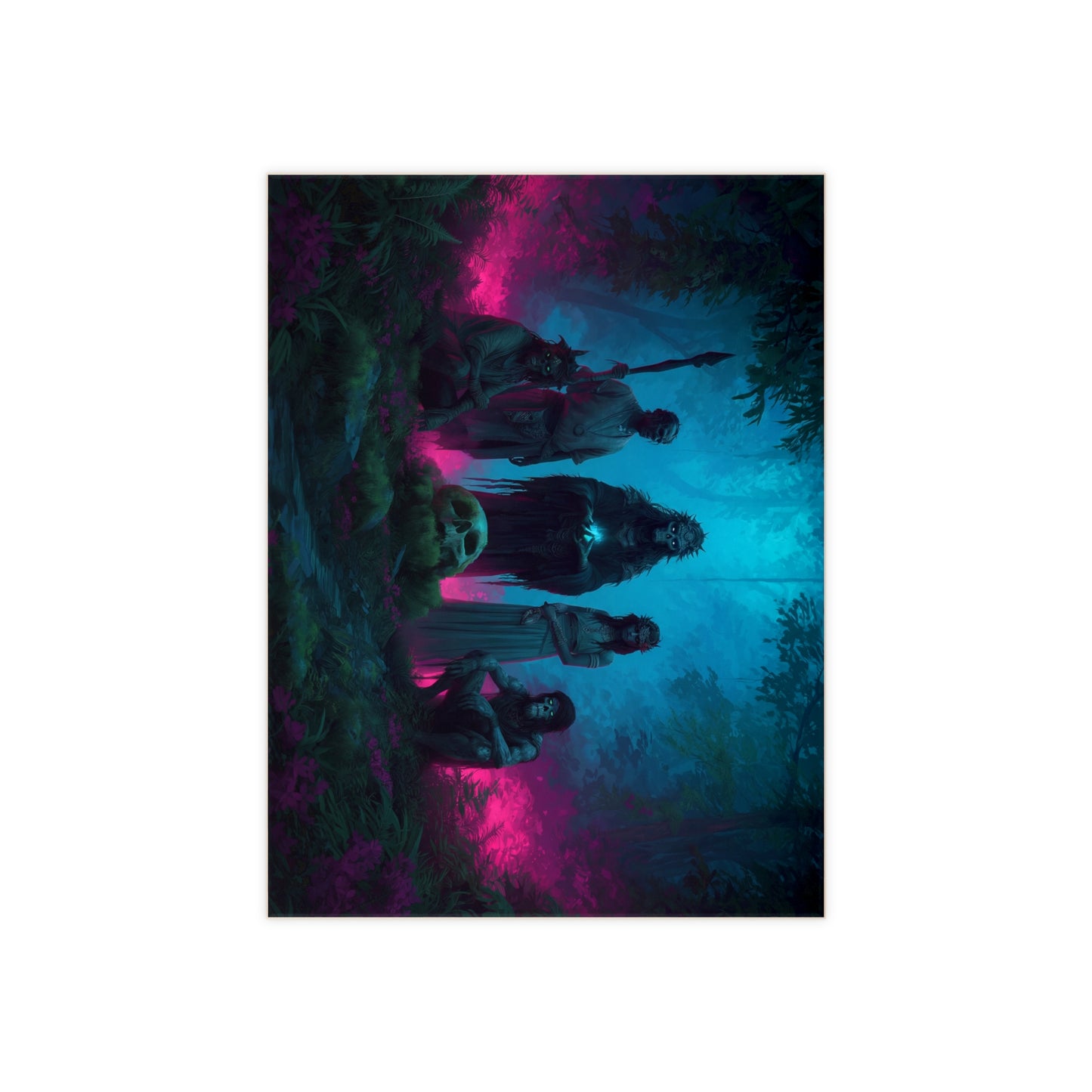 Bone Circle Forest Guardians Ceramic Photo Tile – Twilight Ceremony in Neon Veil