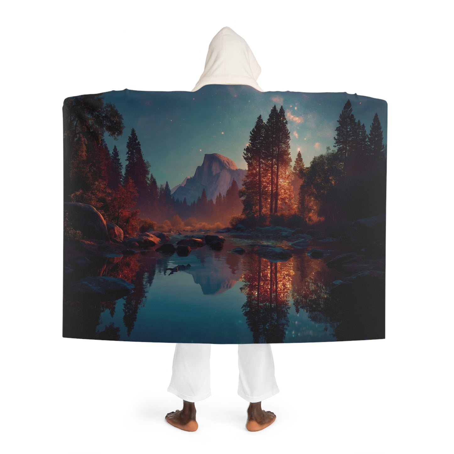 Starlit Valley Hooded Sherpa Fleece Blanket – Half Dome’s Whispering Reflection