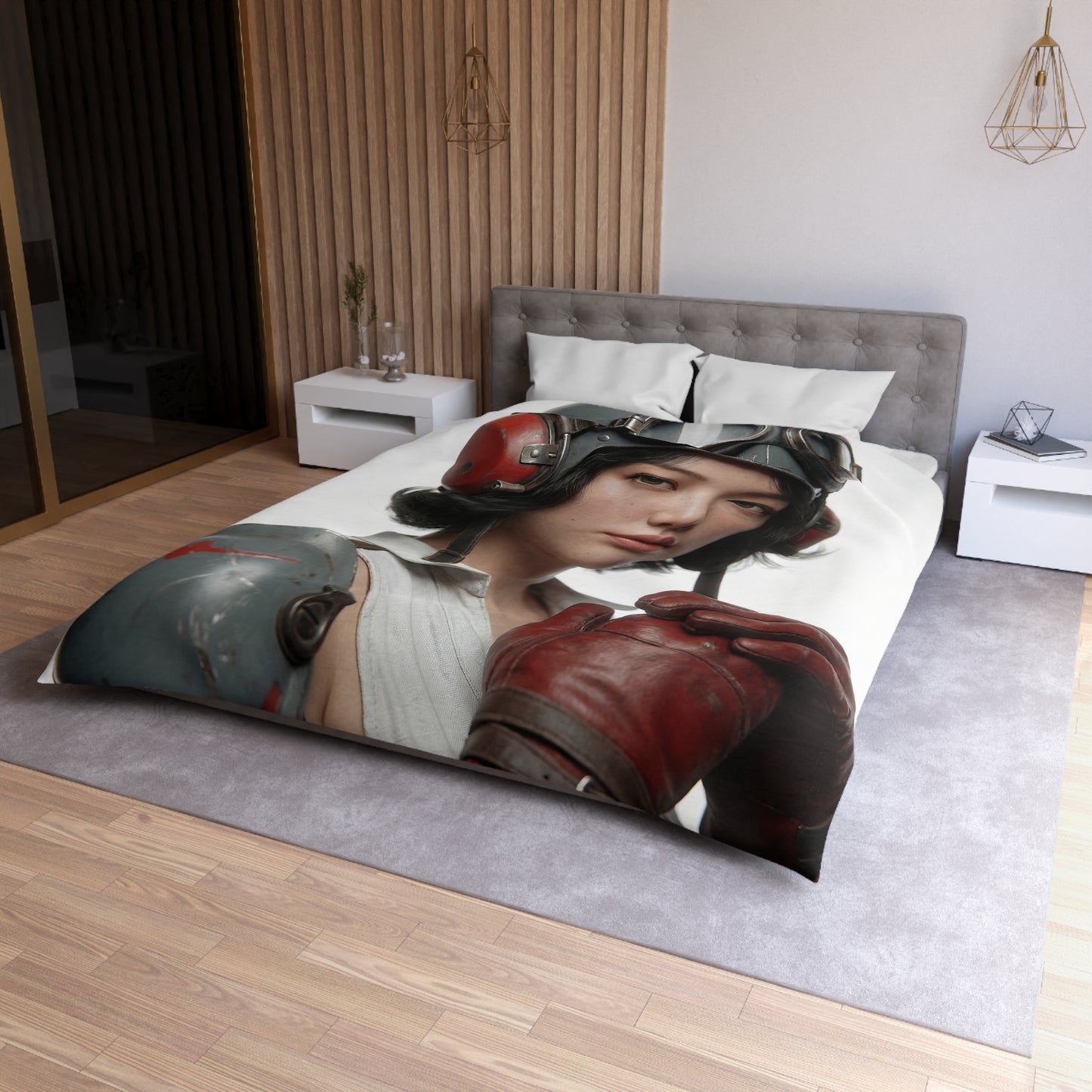 Aviator’s Gaze Microfiber Duvet Cover – Crimson Gloves and Skyward Resolve