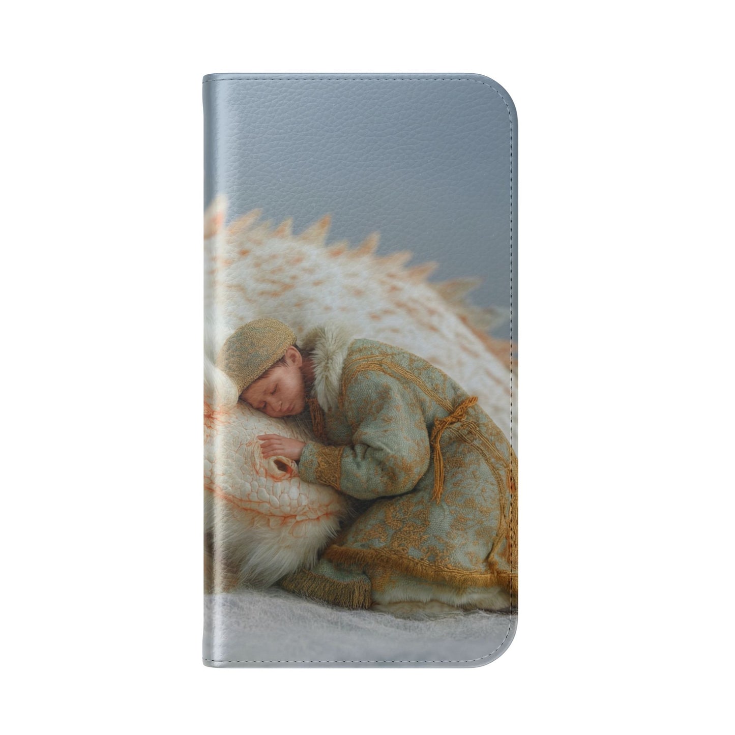 Sleeping Child and Dragon Flip Cases – Snowy Guardian Embrace