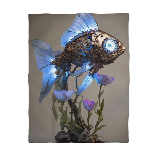 Steampunk Fish Microfiber Duvet Cover – Luminescent Gear & Petal Dreamscape