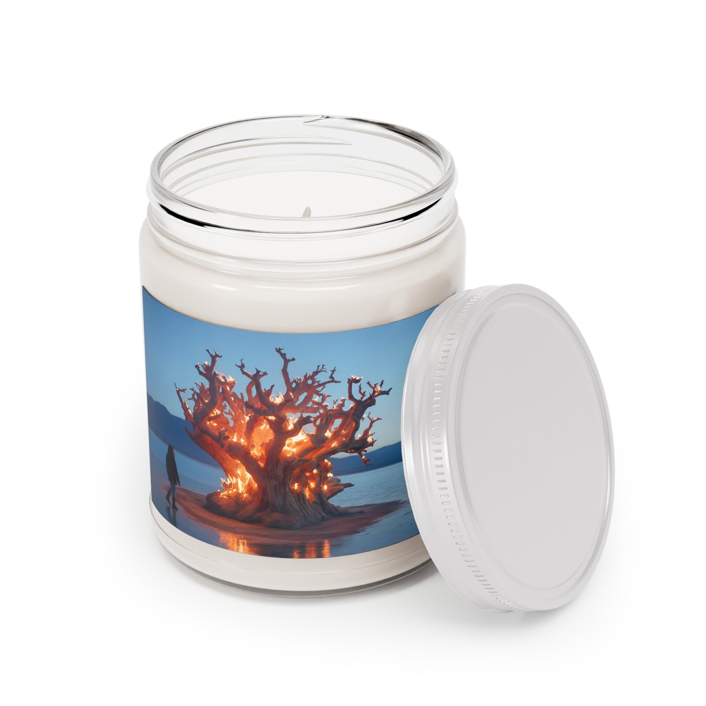 Burning Oracle Tree Scented Soy Candles with White Lid, 9oz – Sacred Flame at Dusk