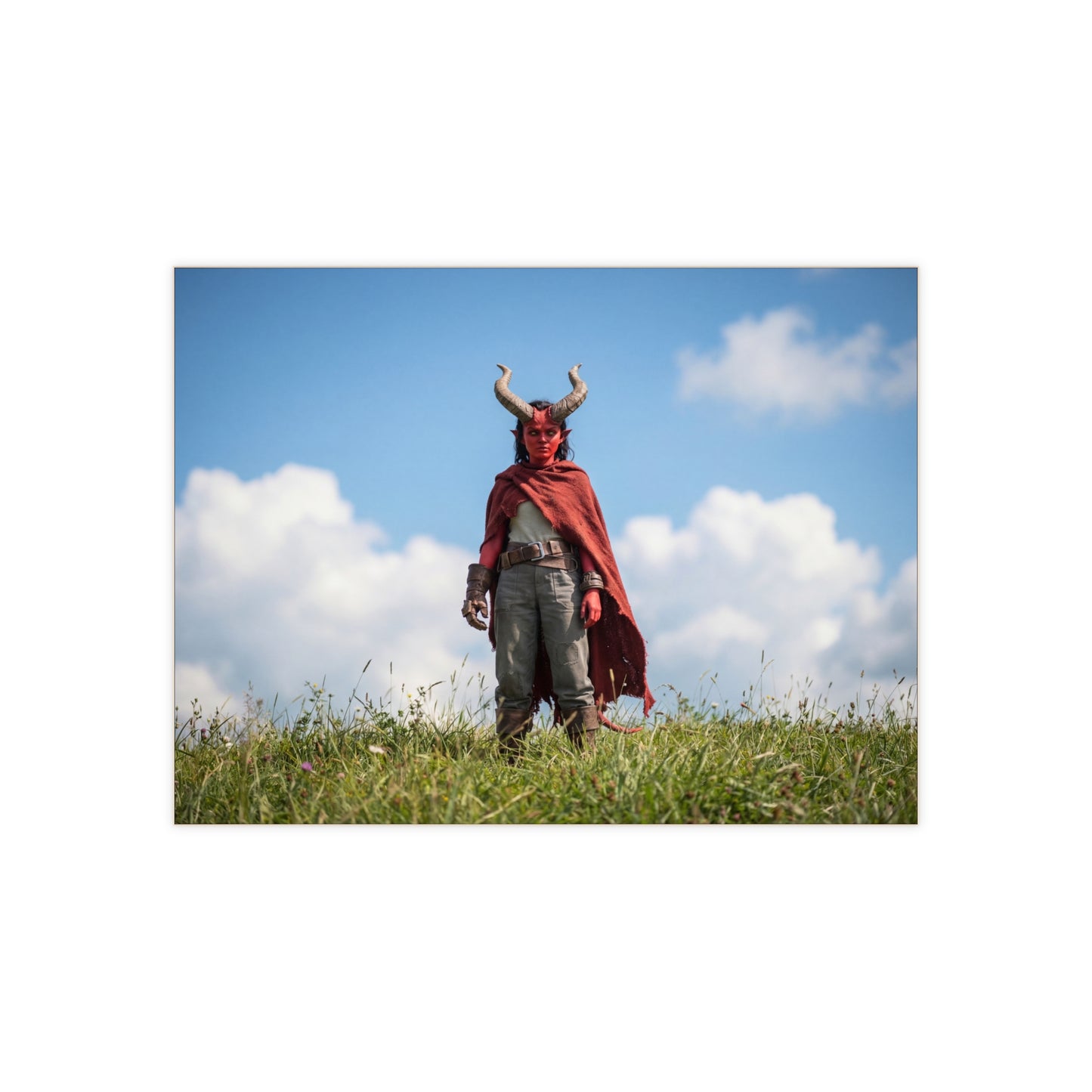 Horned Guardian Ceramic Photo Tile – Standing Proud in Sunlit Meadow