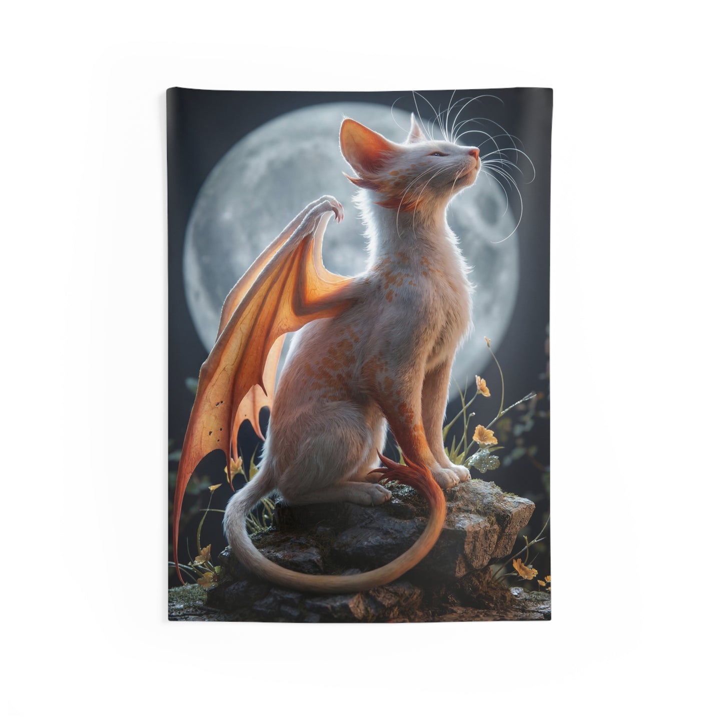 Moonlit Dragon Cat Indoor Wall Tapestries – Whispering Night Guardian