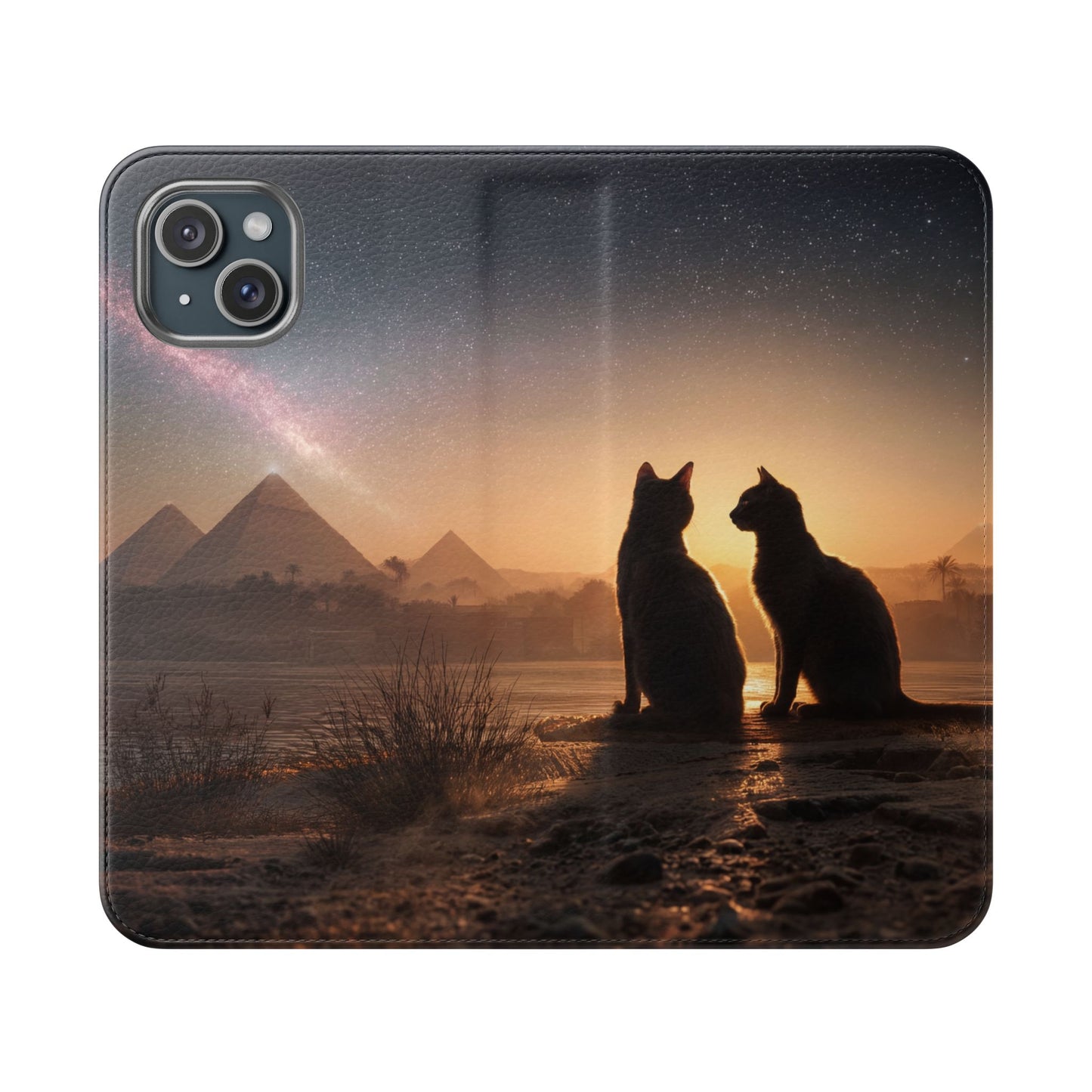 Pharaoh Cats Flip Cases – Starry Nile Guardians on the Bank