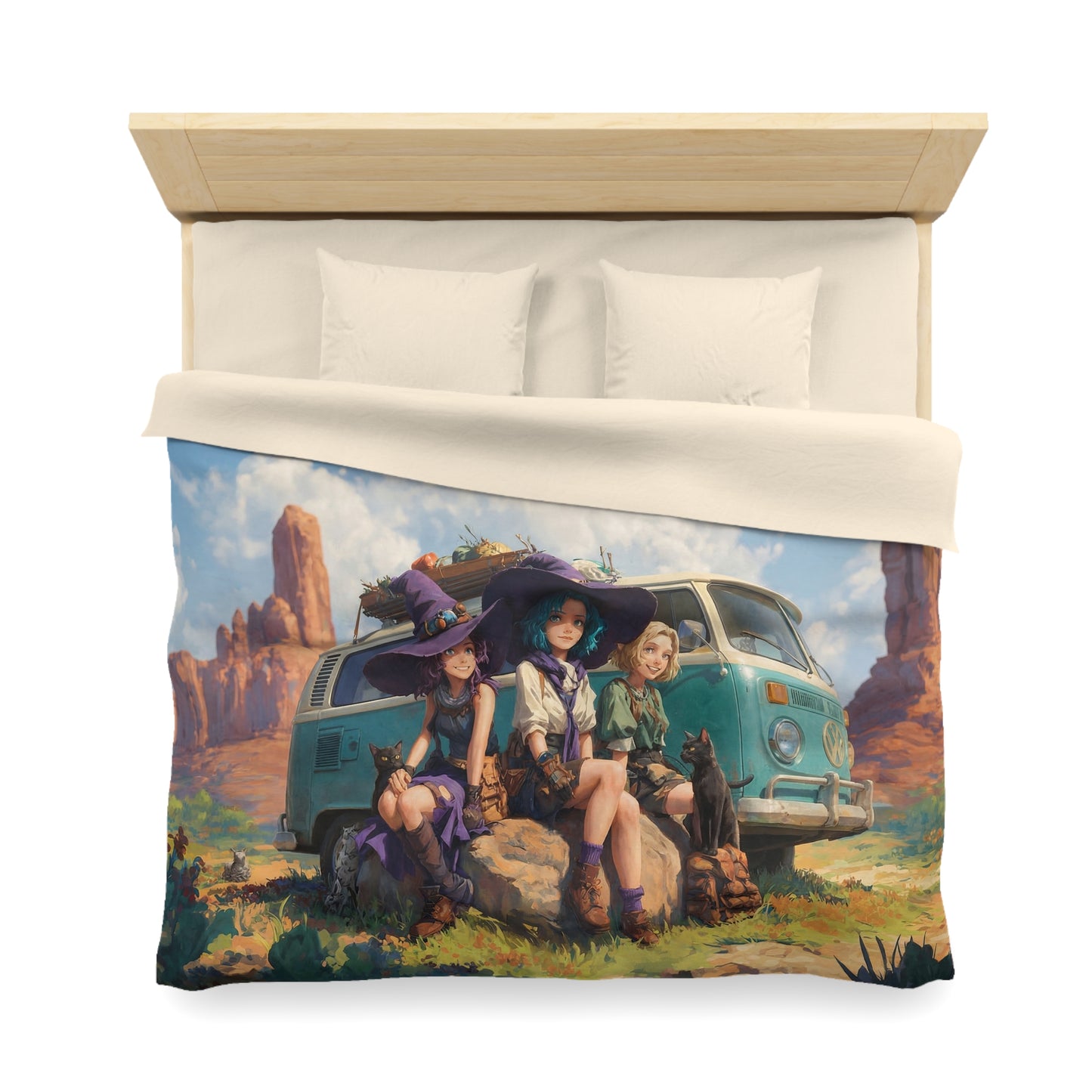 Three Witches Van Duvet Cover – Sun-Dappled Desert Road Trip