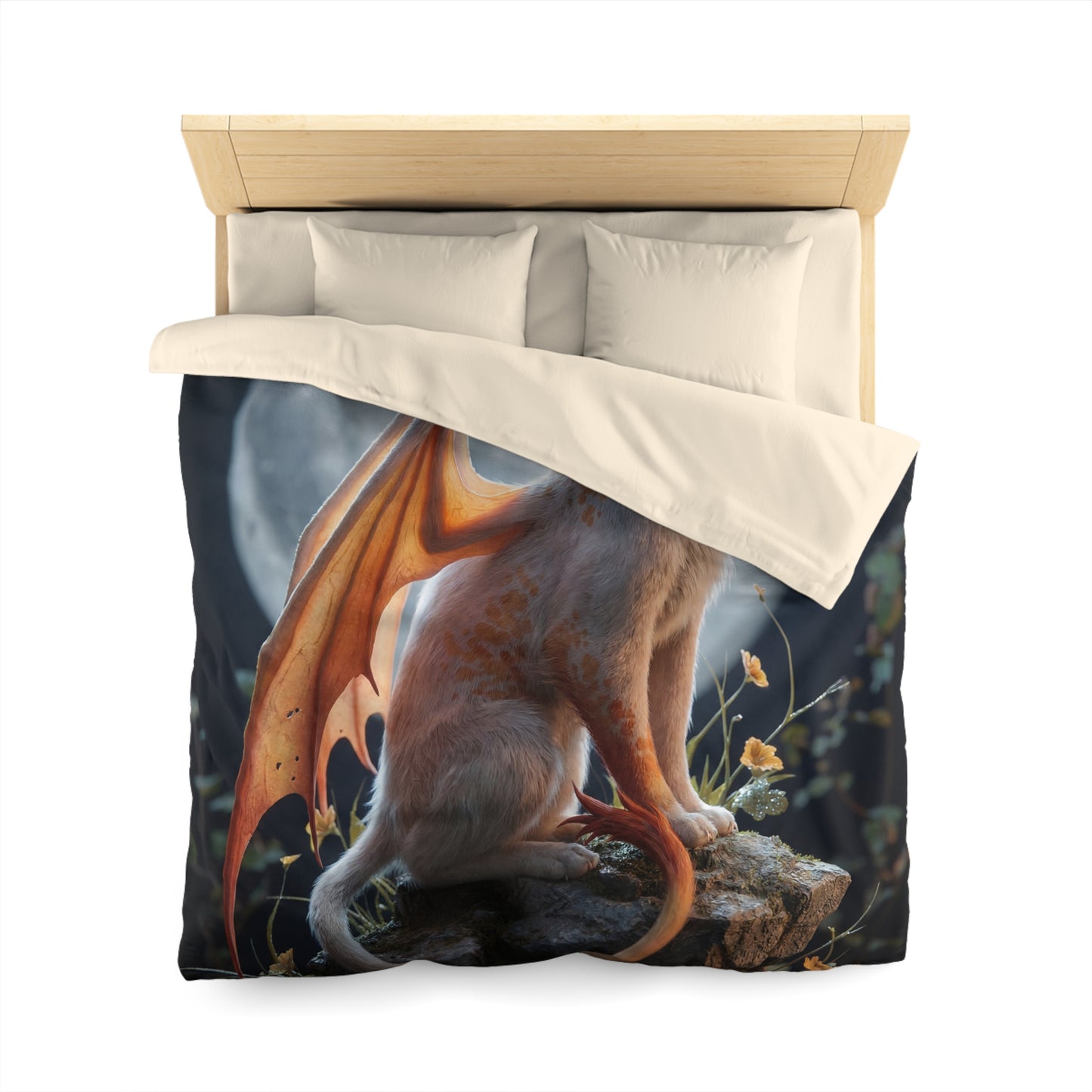 Lunar Dragon Cat Microfiber Duvet Cover – Moonlit Whispers on Your Bed