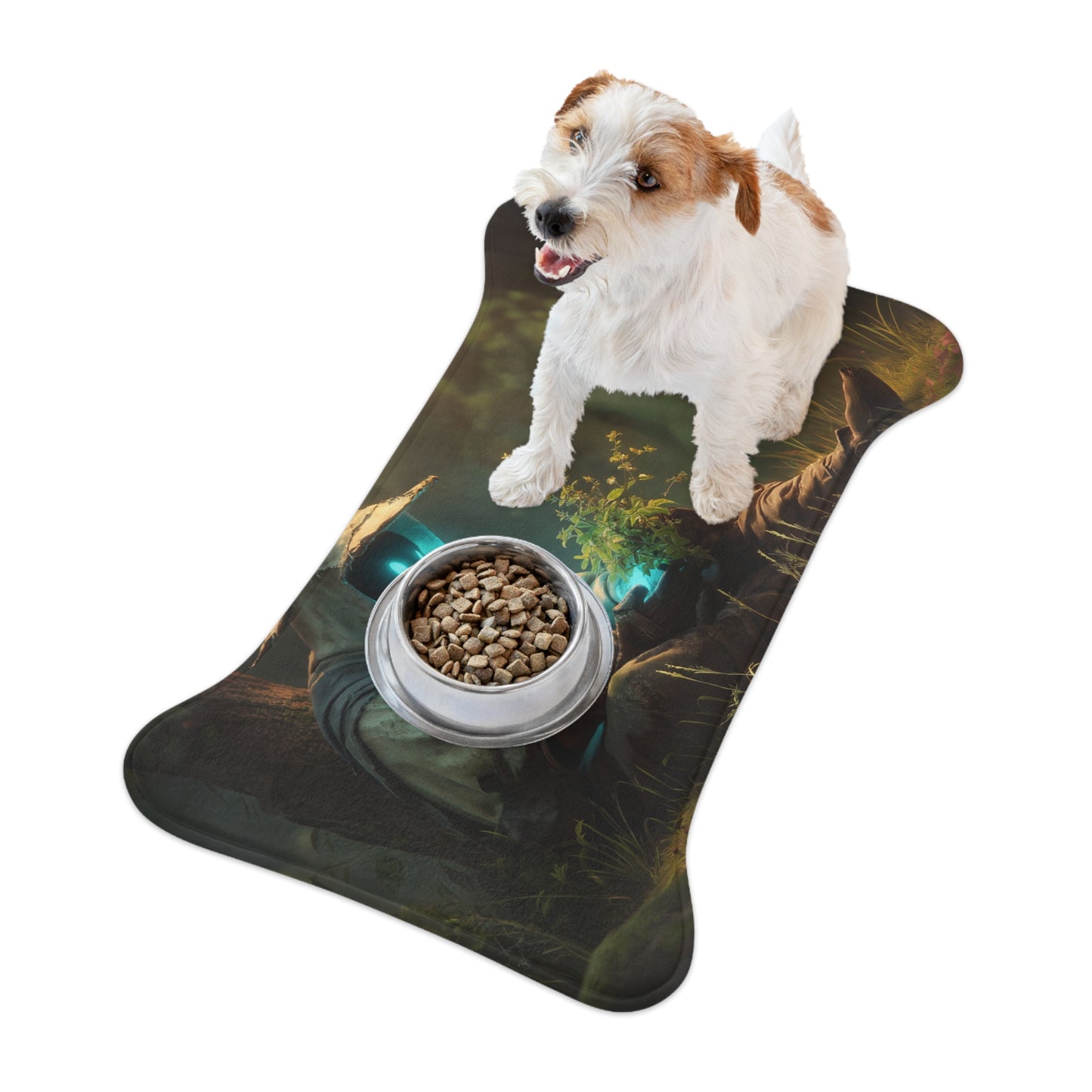Forest Sentinel Pet Feeding Mats – Azure Glow Guardian in Mossy Grove
