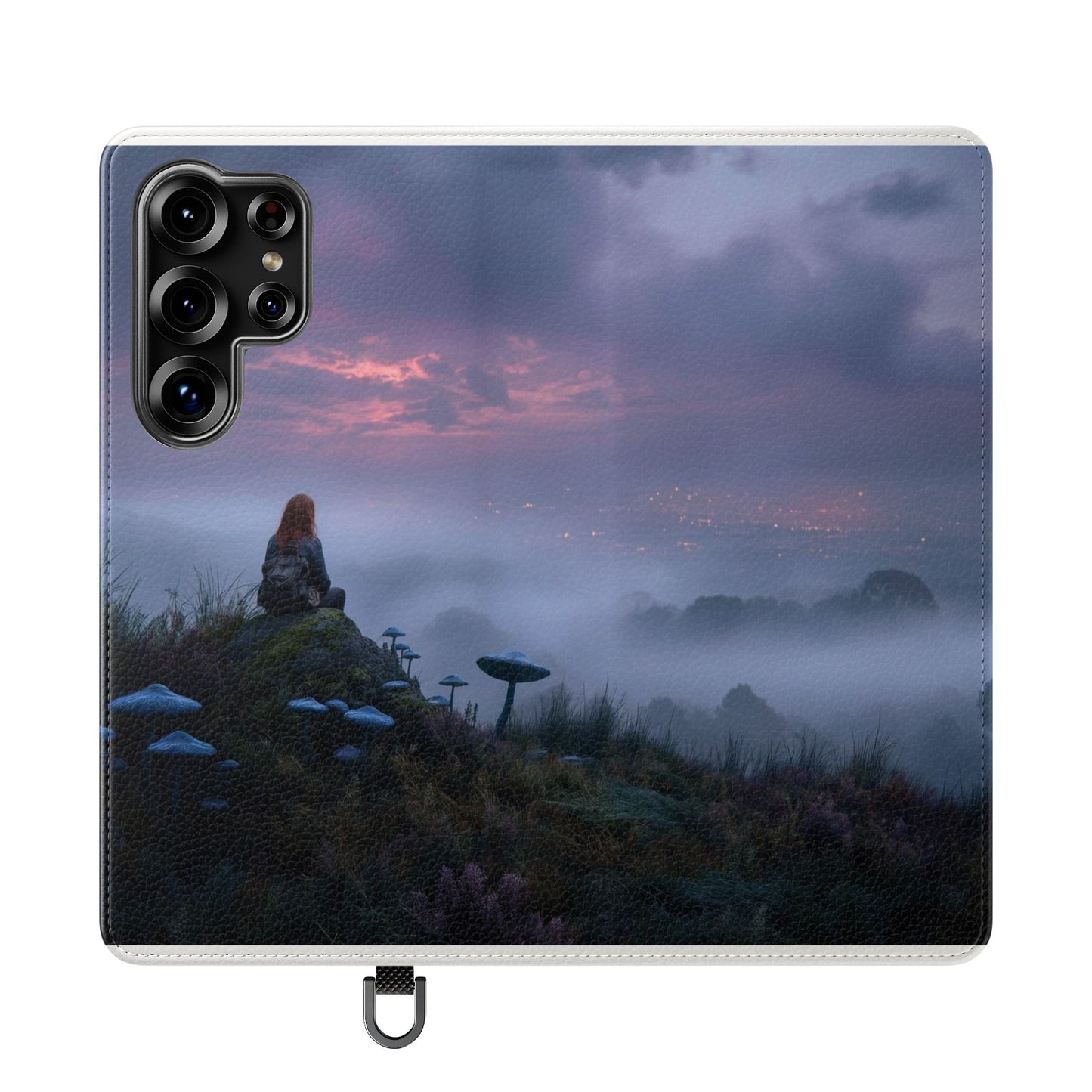 Misty Hilltop Flip Cases – Red-Haired Wanderer at Twilight