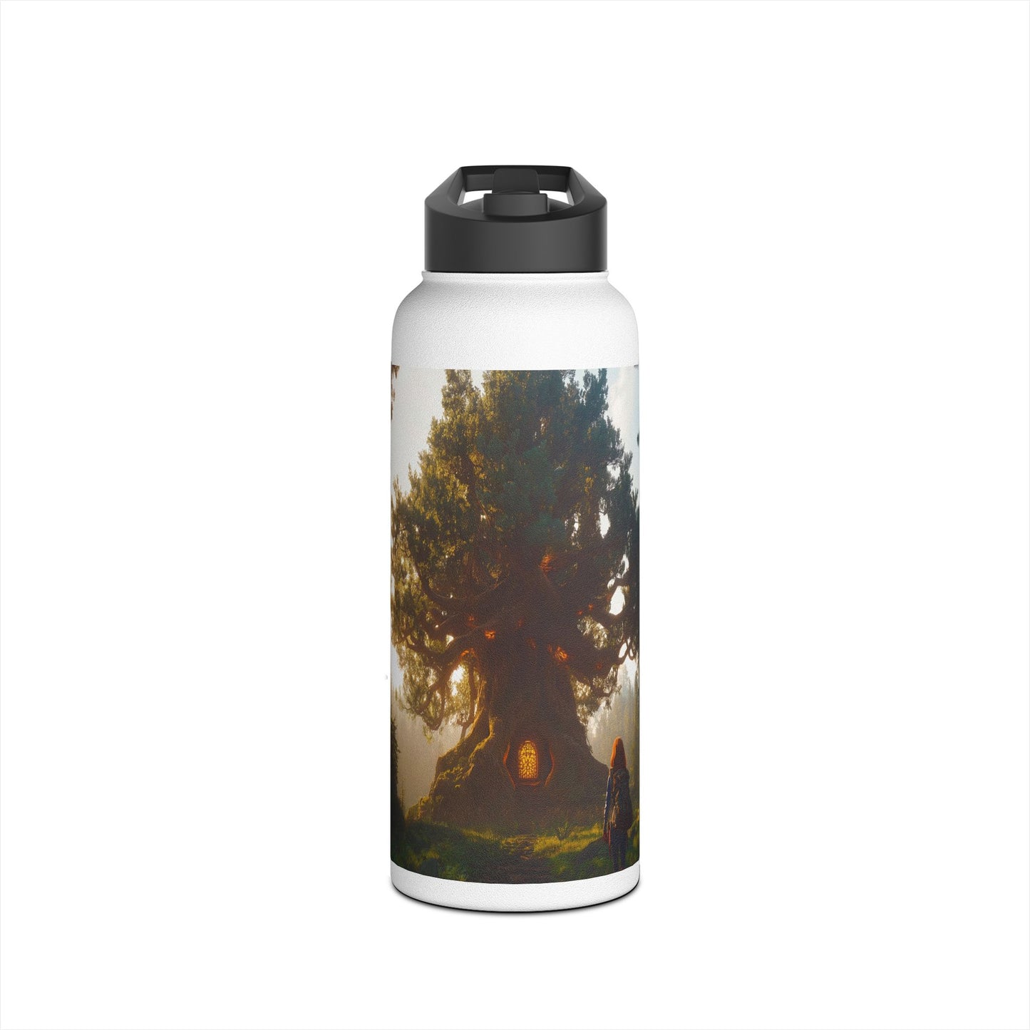 Ancient Treehouse Door Water Bottle – Sunlit Forest Portal