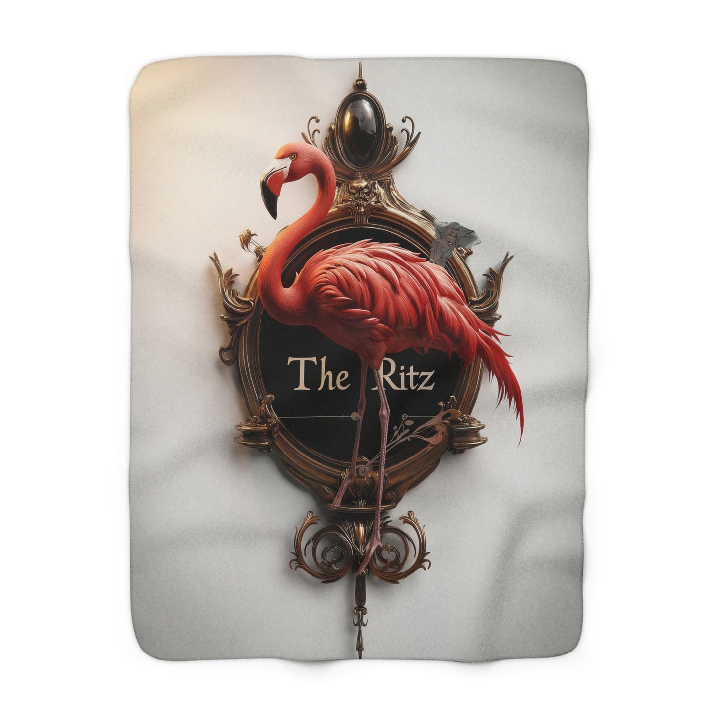 Flamingo in Gilded Frame Sherpa Fleece Blanket – Velvet Nights at The Ritz