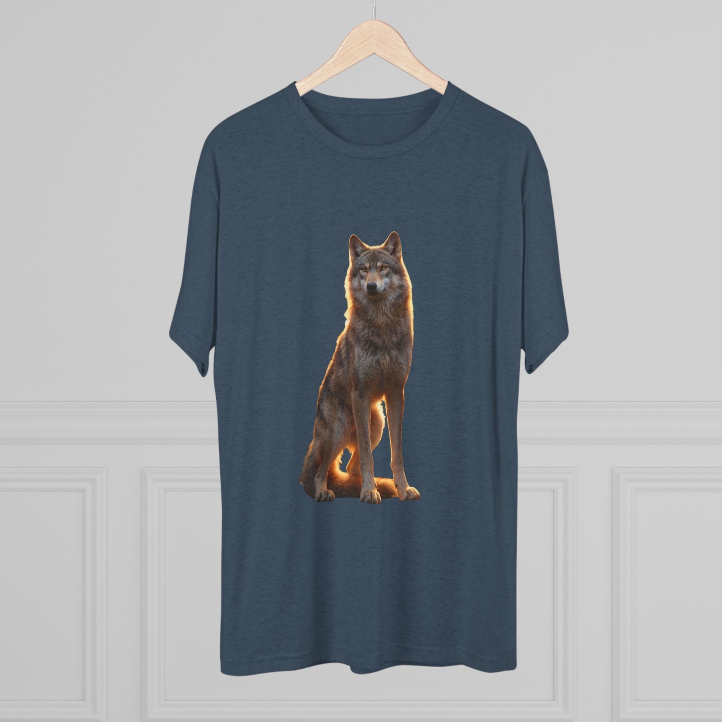 Solitary Wolf Unisex Tri-Blend Crew Tee – Golden Hour Sentinel Portrait